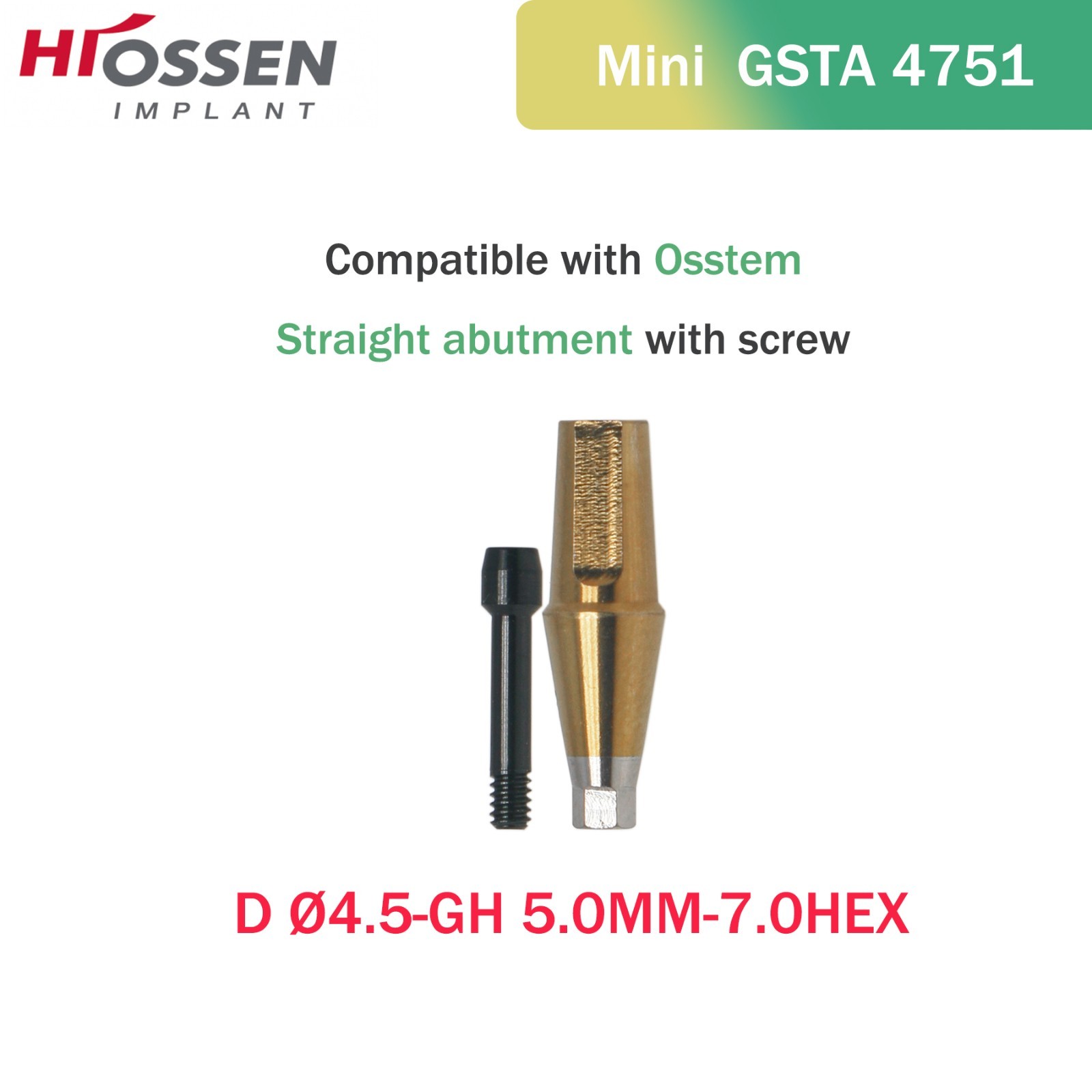 Osstem Hiossen Ti Cemented Straight Abutment Hex Mini/Regular Platform 1-6mm GH