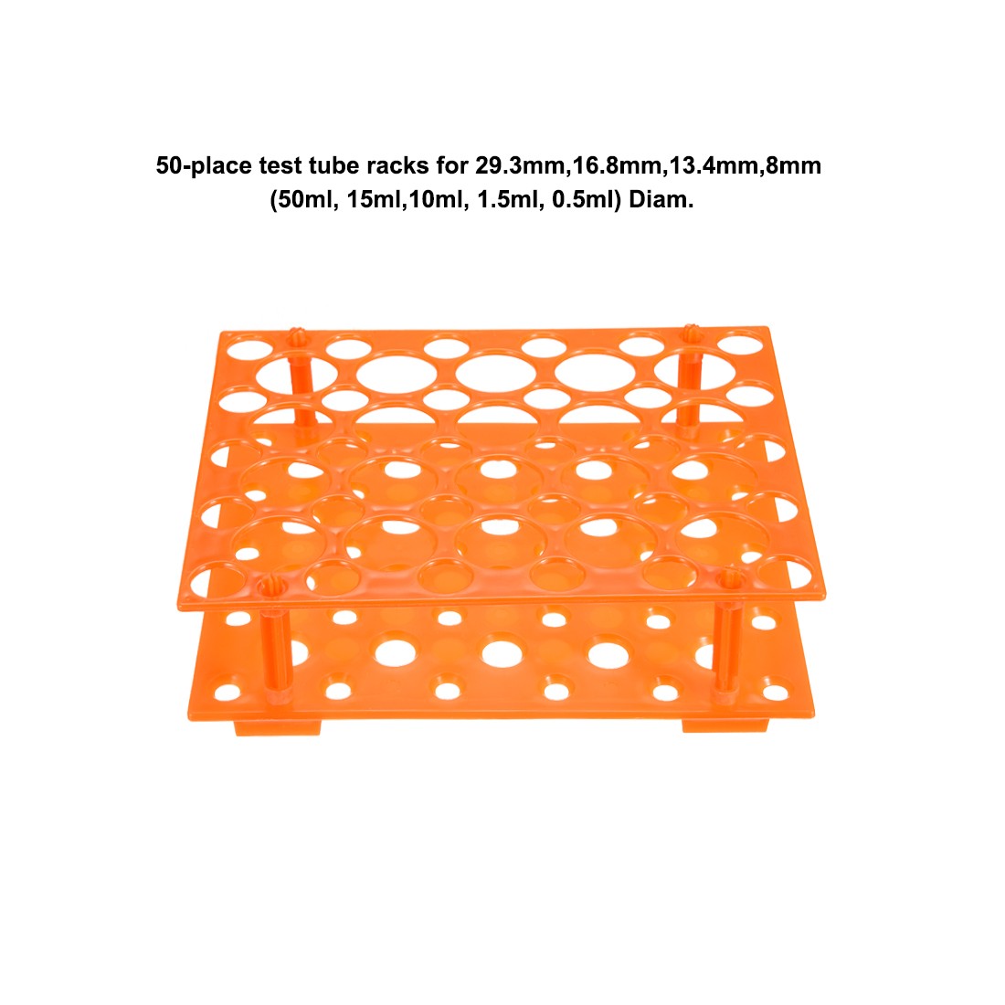 Tube Rack Polypropylene 50-Well Orange for 0.5ml, 1.5ml,10ml, 15ml, 50ml