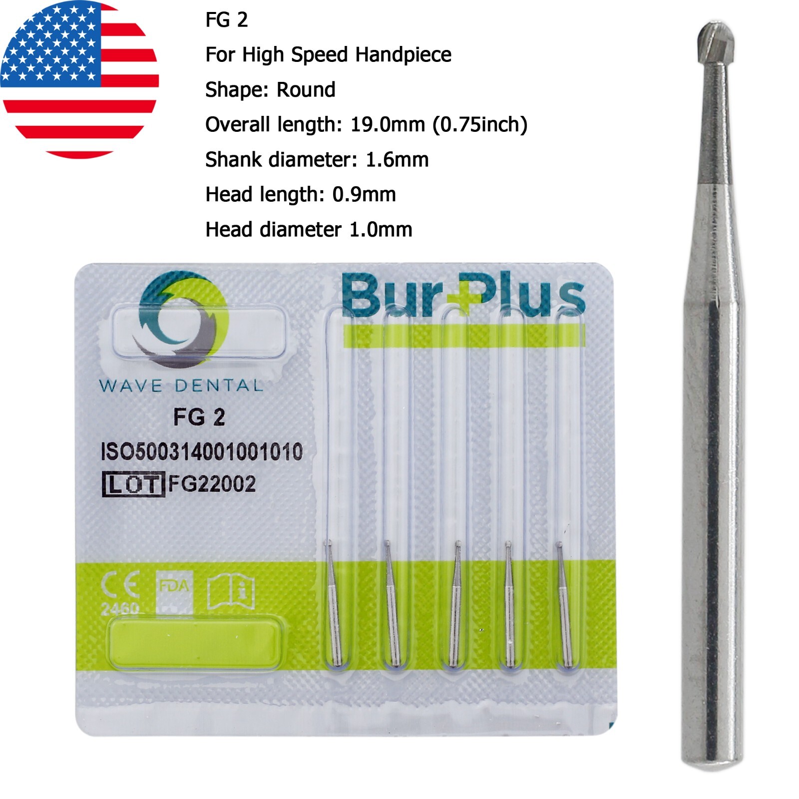 Wave Dental Carbide Burs Round For High Speed Handpiece FG 1/4 1/2 2 4 6 8 Prima