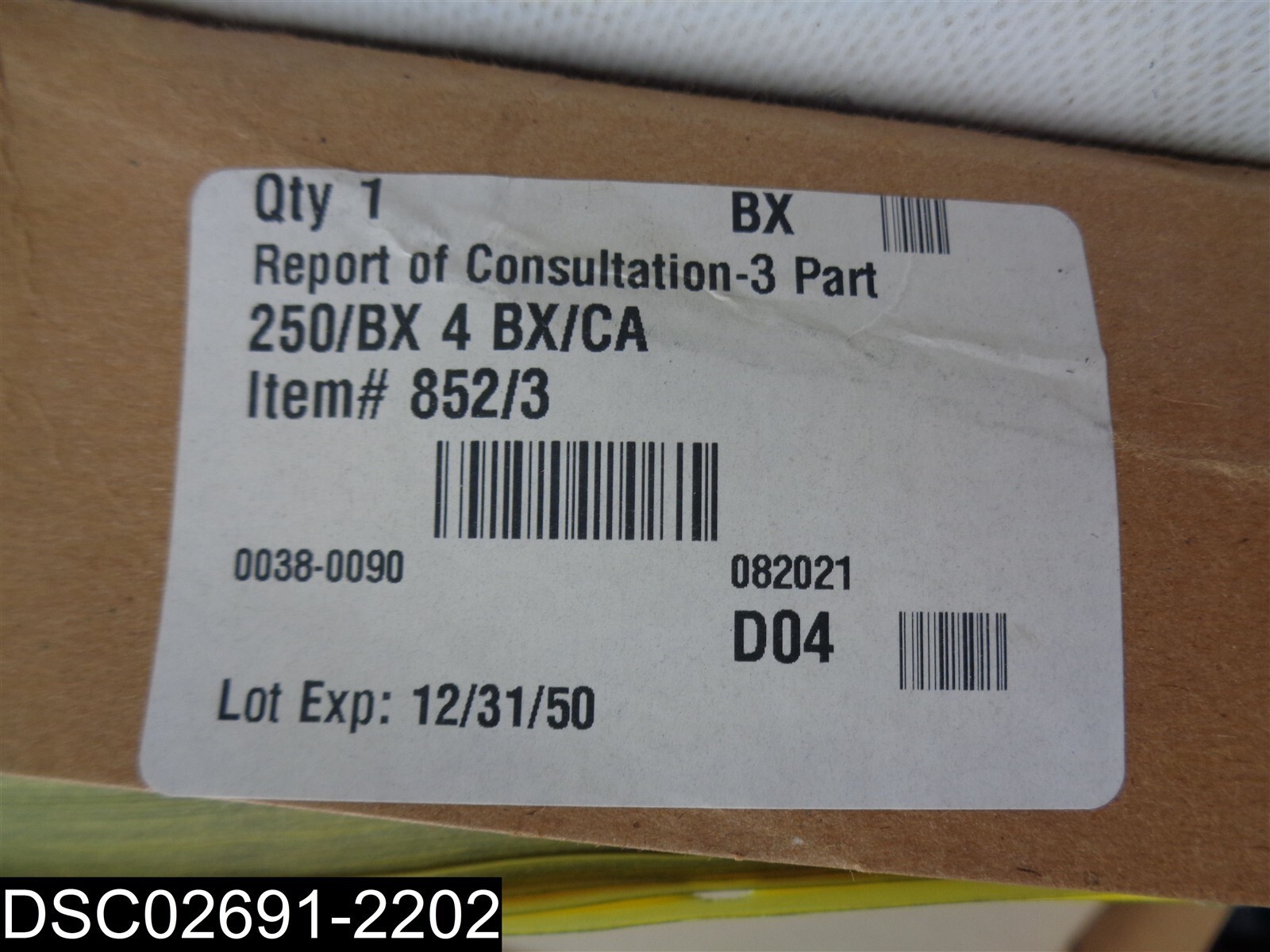 QTY=250 Sheets: 852/3 Briggs Health Care Report of Consultation Forms