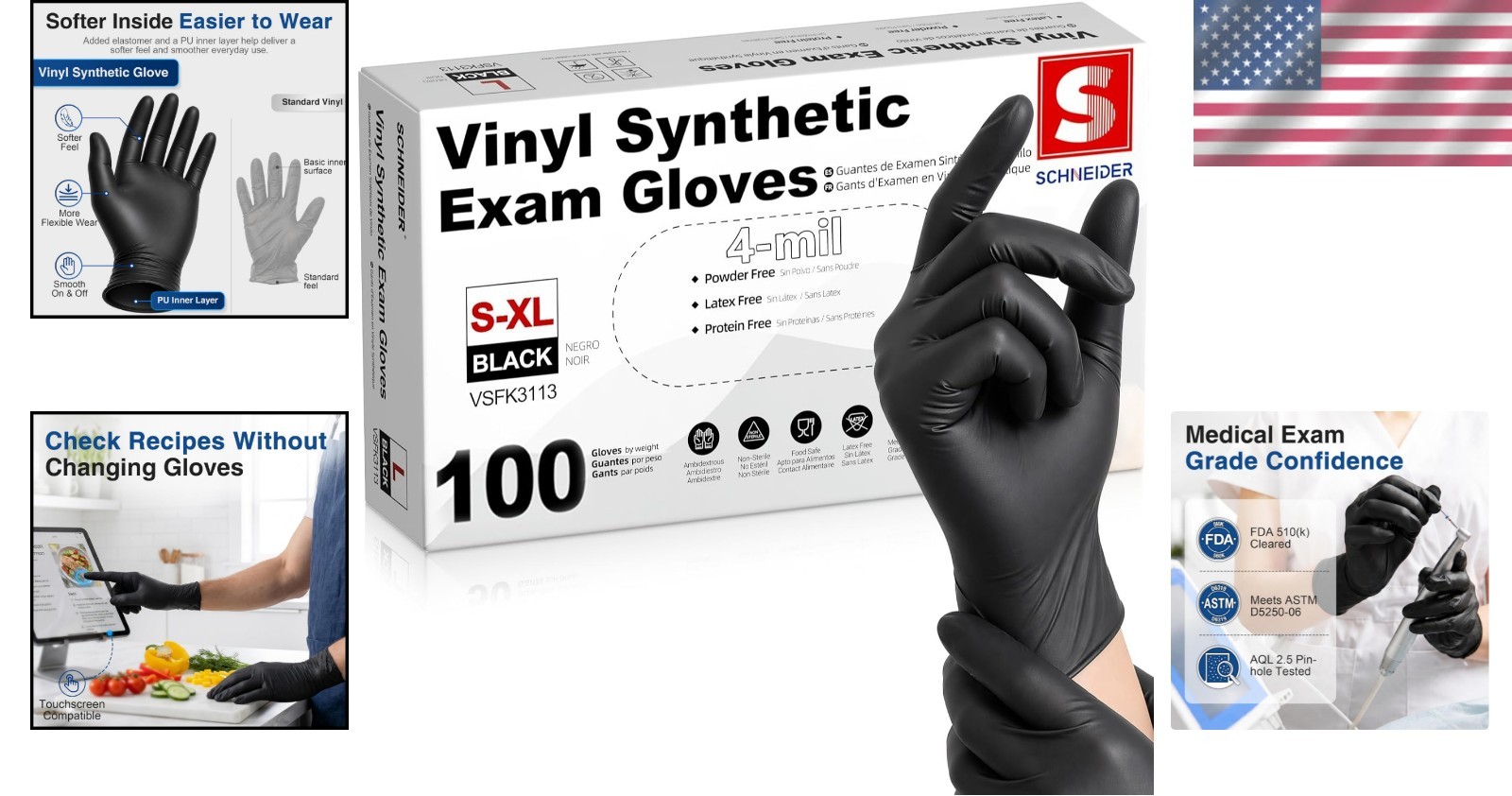 Waterproof Vinyl Gloves, 4 Mil Thickness – Versatile Disposable Gloves, 100 Pack