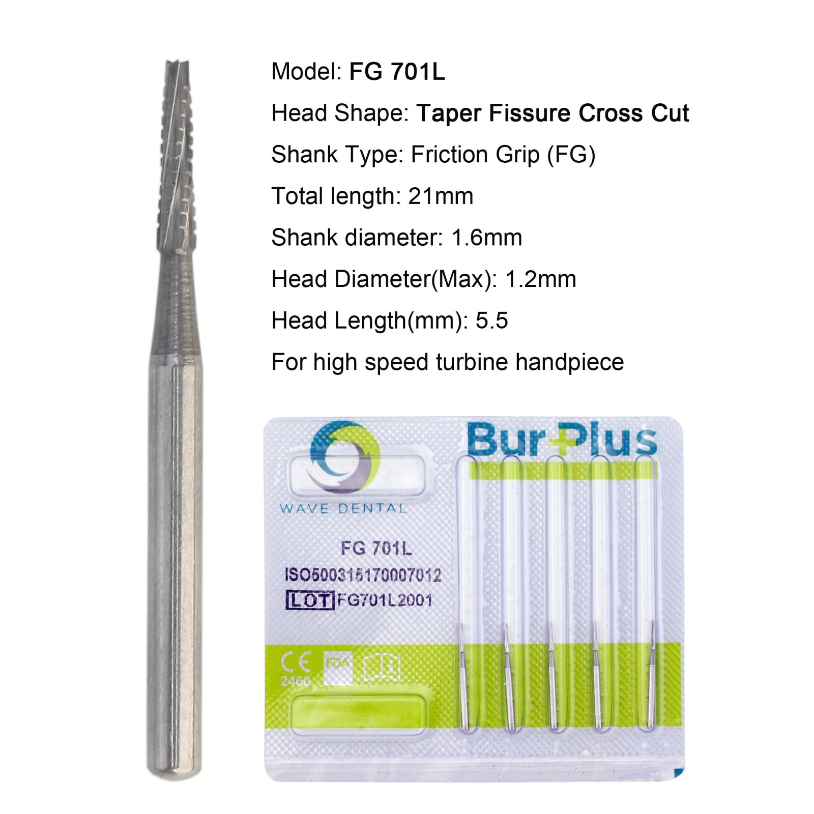 Wave Dental Carbide Burs FG 19mm High Speed Surgical 25mm FG SURG 330 557 702 6