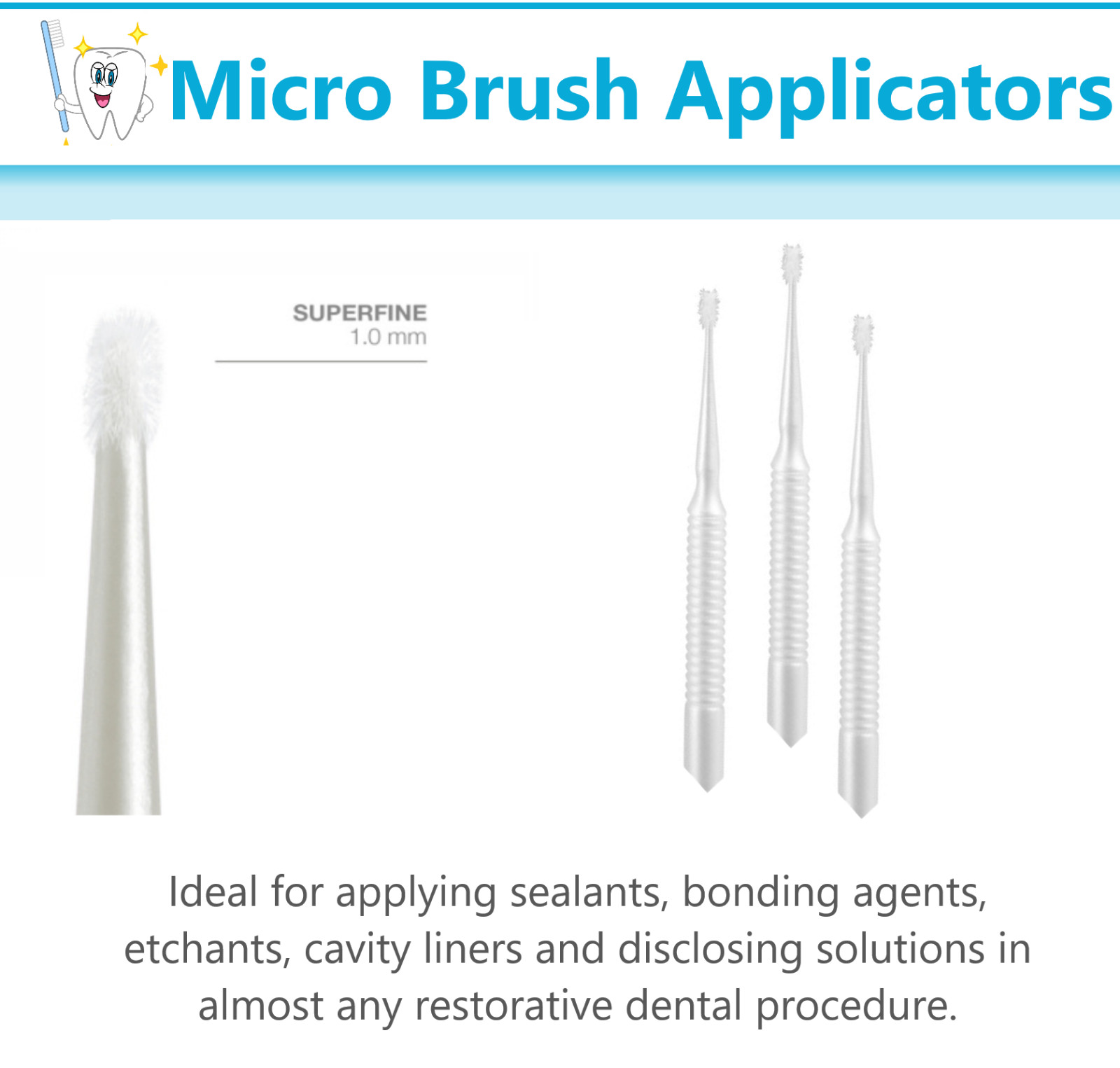 Dental Microbrush Micro Brush Applicator Tips 1.0mm Super Fine, White, 400/Pk