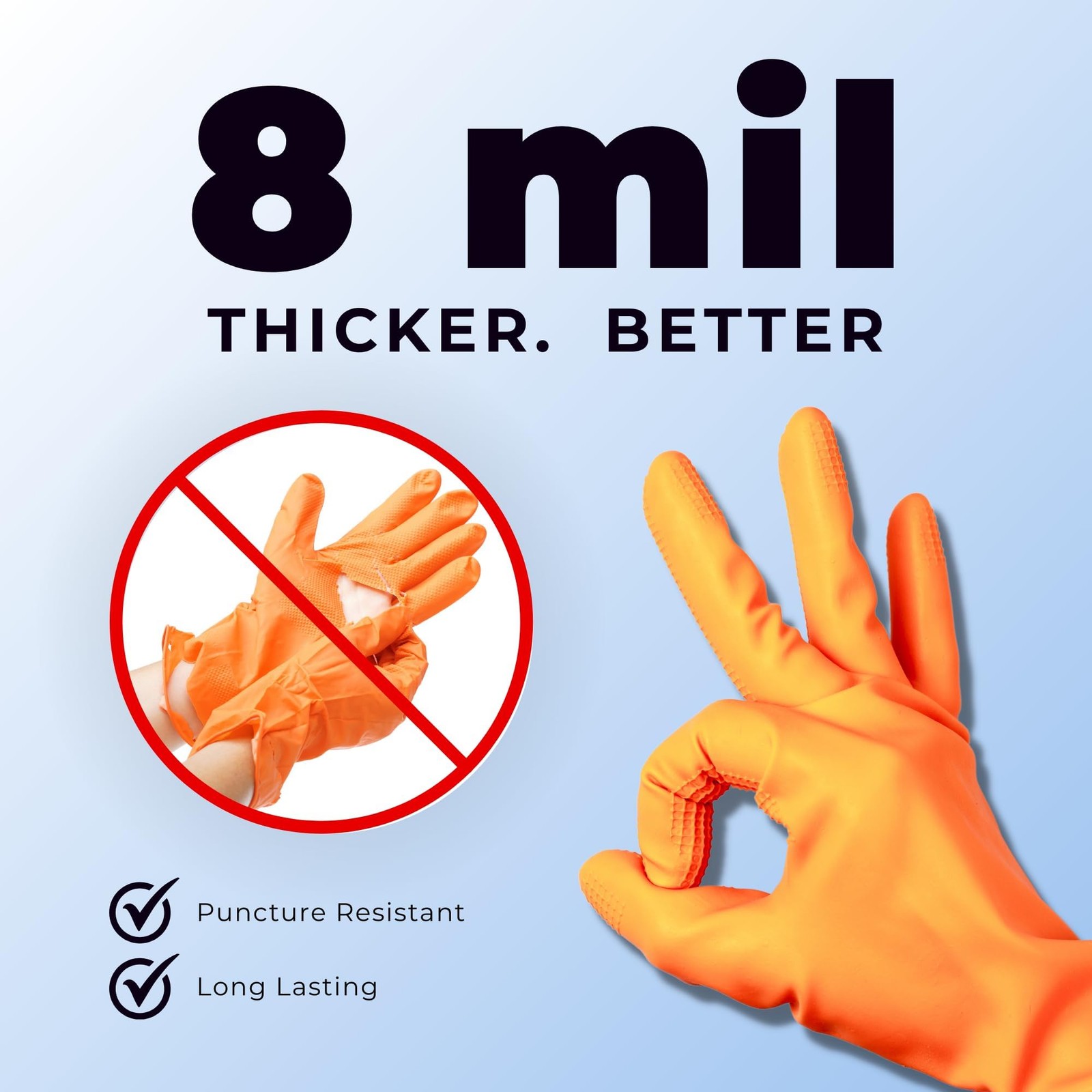 HandCare Orange 8 Mil Nitrile Disposable Gloves, Latex-Free, Diamond Textured…
