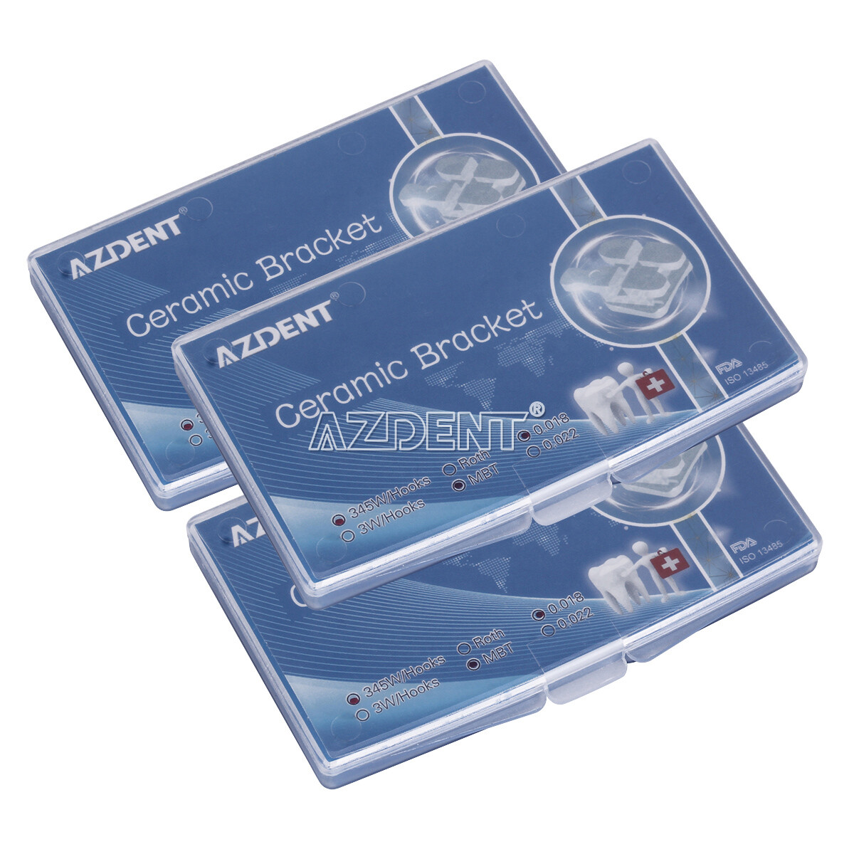 AZDENT Dental Orthodontic Ceramic Bracket Braces MBT /Roth 018 /0.022 Hooks 345