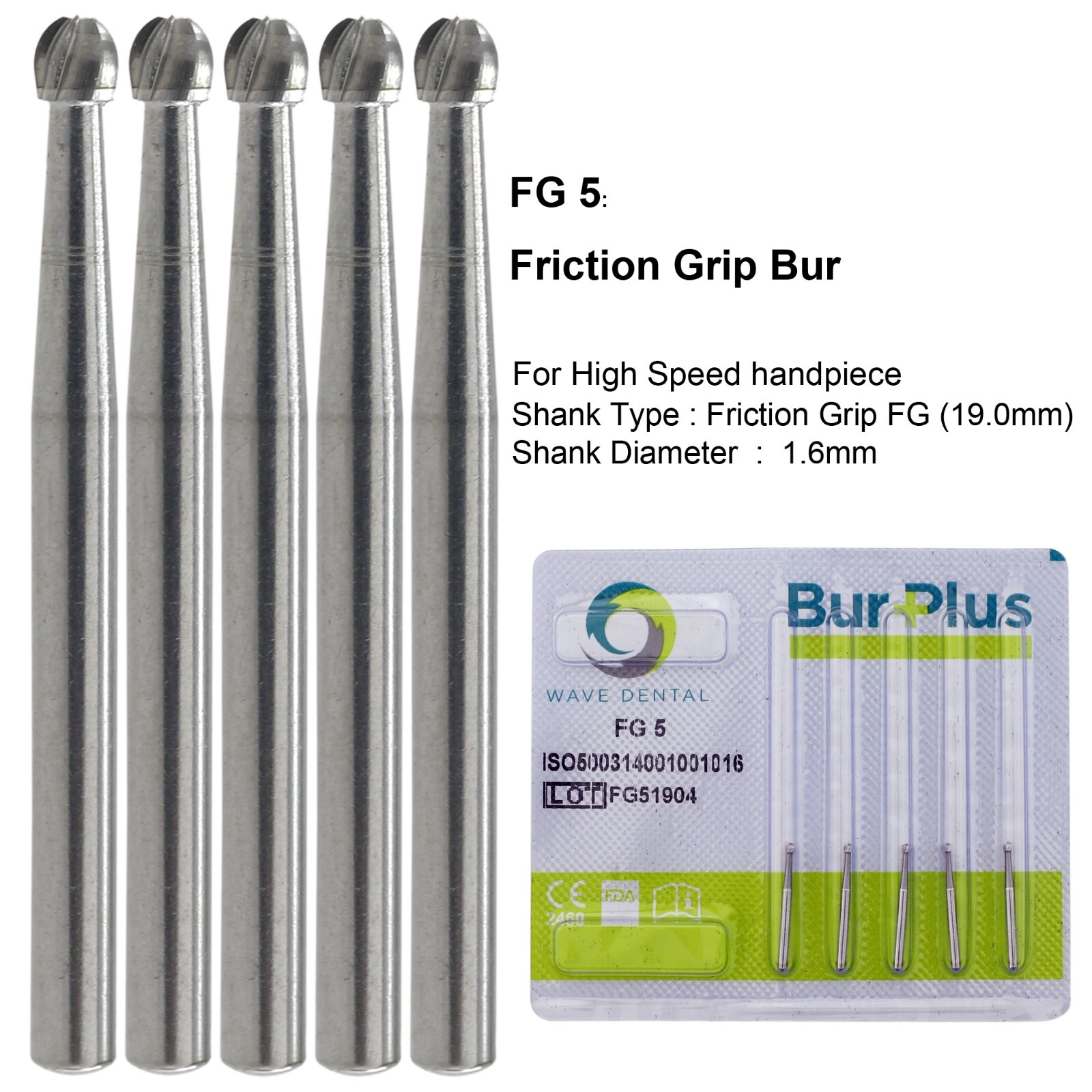 Wave Dental Carbide Bur High Speed Round FG 1/4 1/2 1 2 4 5 6 7 8 Friction Grip
