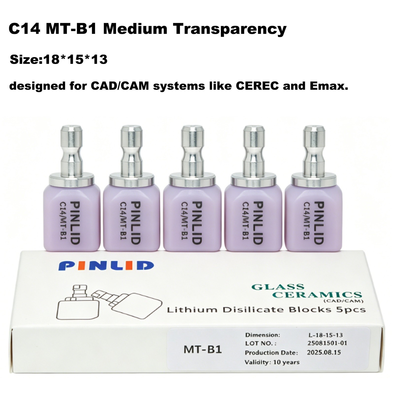 US 5Pcs/Box C14 Emax Ceramic Blocks MT Lithium Disilicate Block CAD/CAM CEREC
