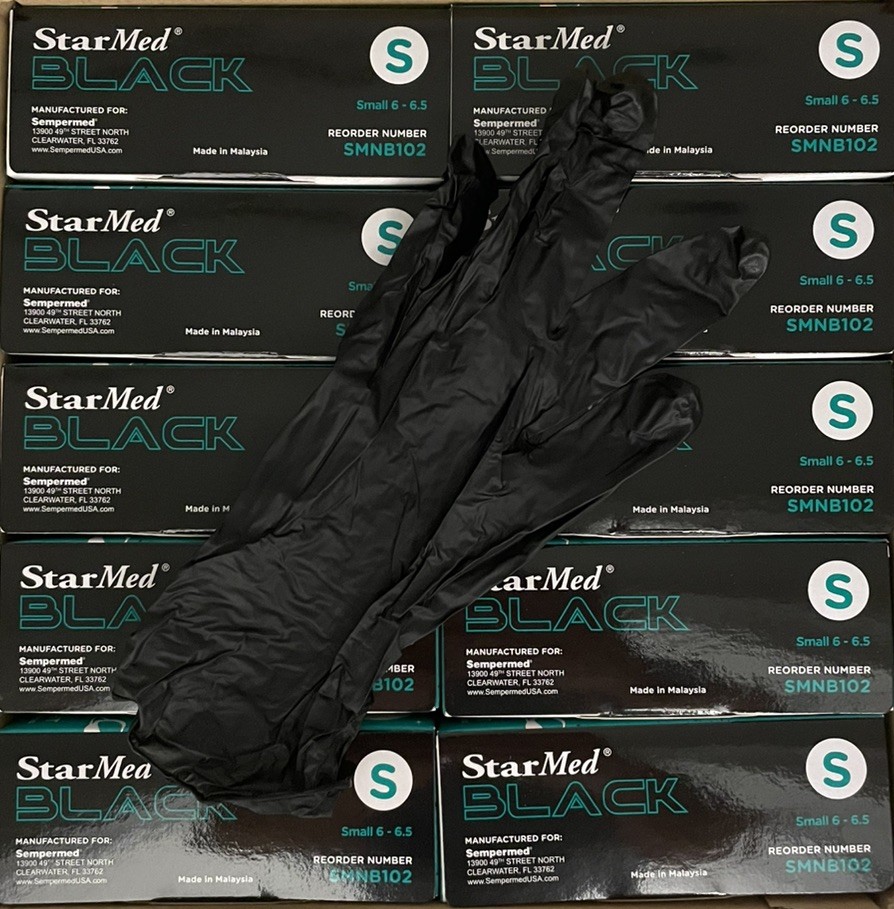 Sempermed Starmed Black Nitrile Exam Gloves Small Case of 1000 Medical #SMNB102
