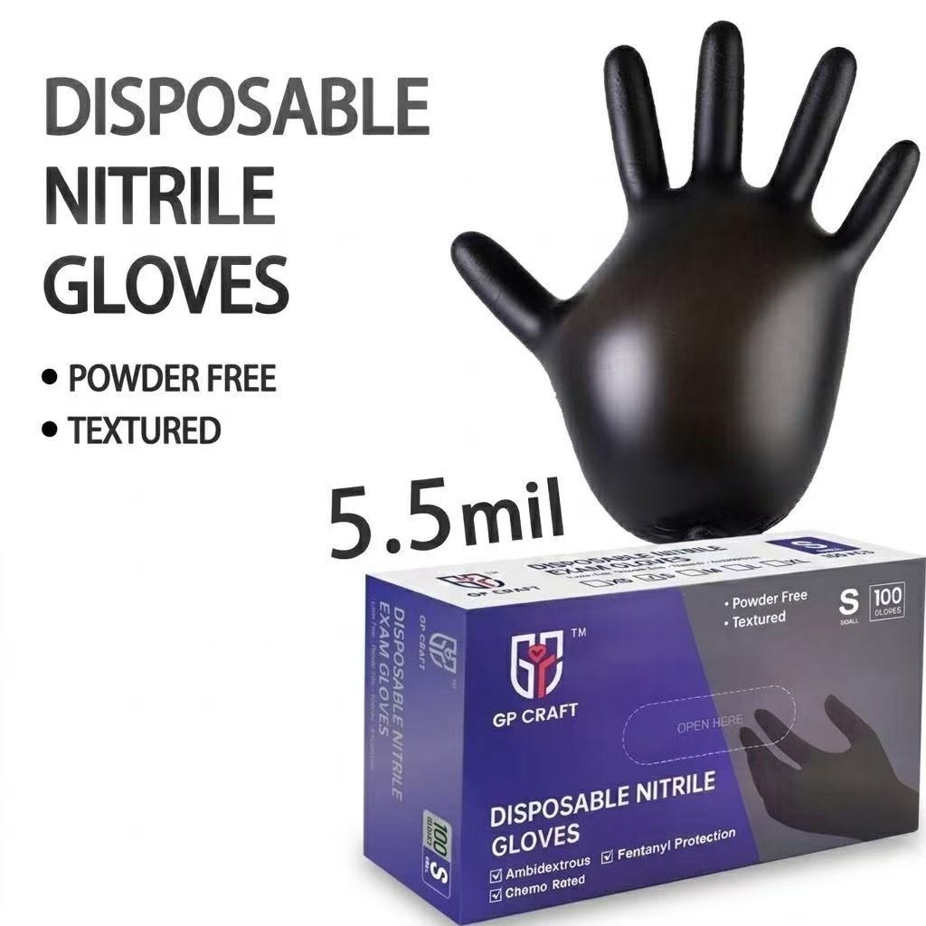 300 Pcs Black Nitrile Gloves 5.5 Mil Heavy Duty Latex Free Disposable Work Pack