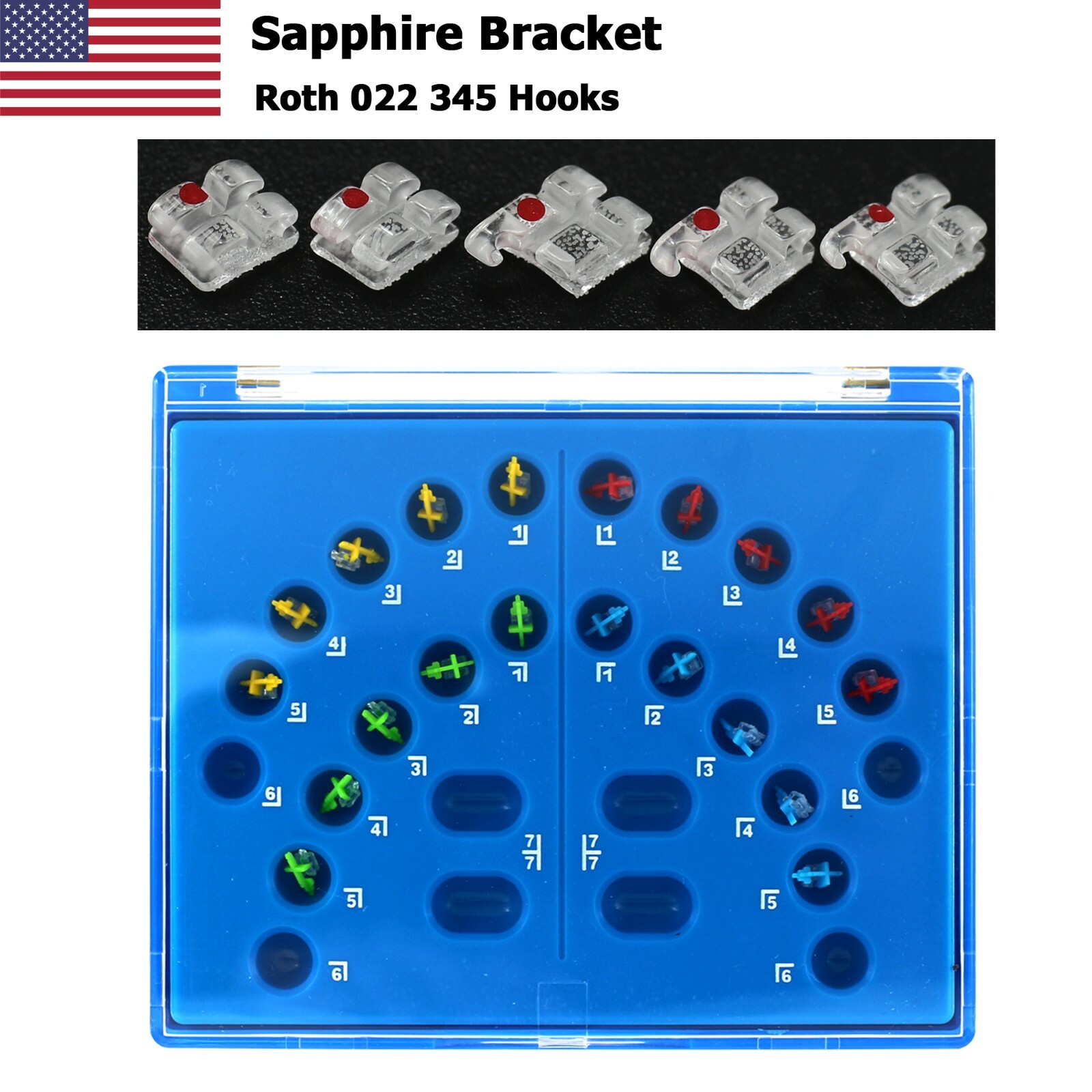 Dental Orthodontic Sapphire Bracket Monocrystalline Brace Roth MBT 022 345 Hooks