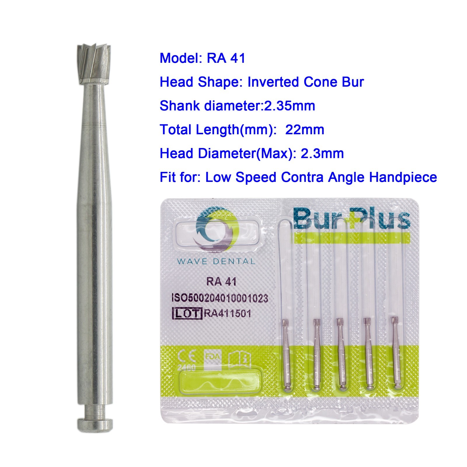Wave Dental Carbide Burs Inverted Cone Latch Bur 41 RA 2.35mm Prima CA Low Speed