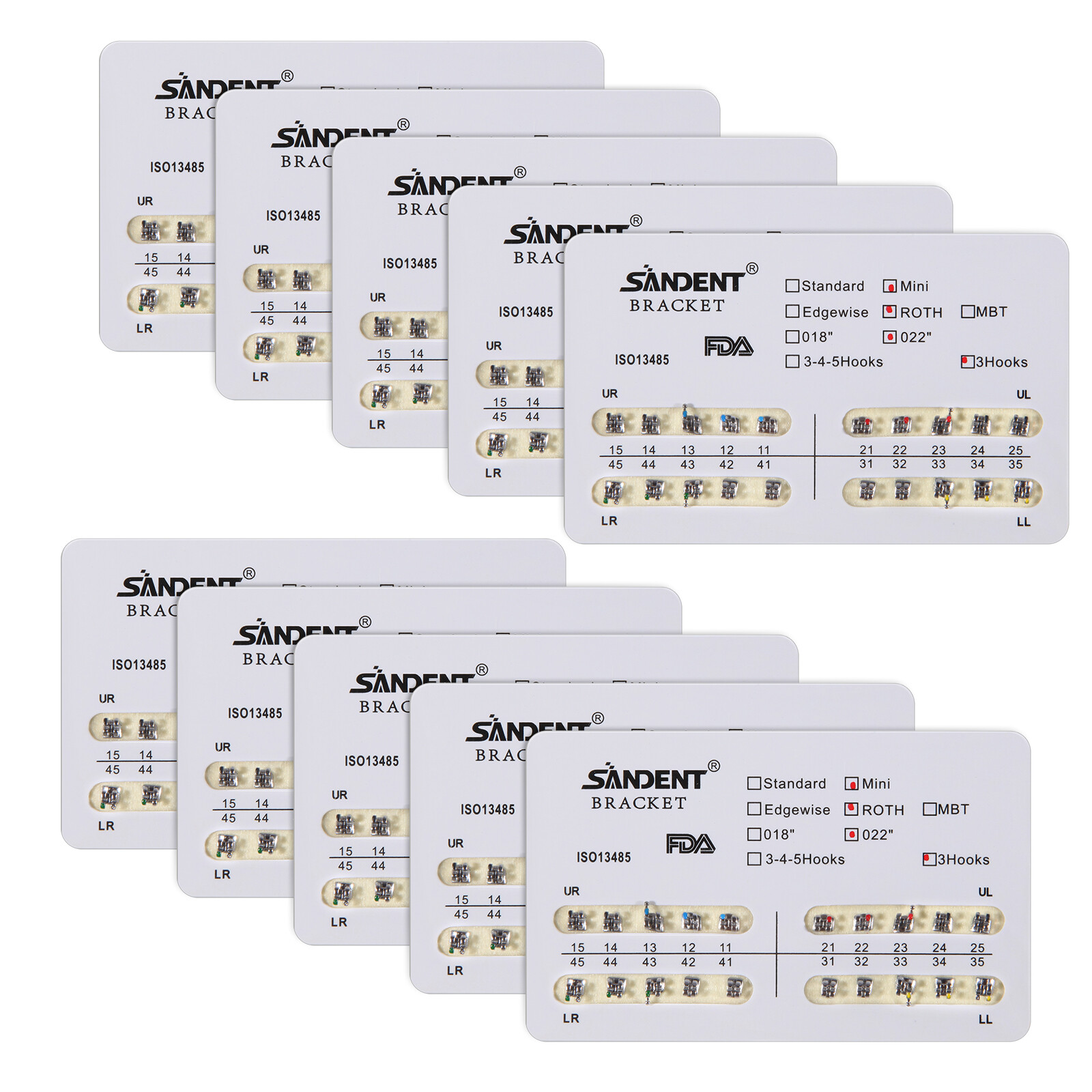 10 Packs SANDENT Dental Orthodontic Brackets Braces Mini Roth 022″Slot 3 Hooks