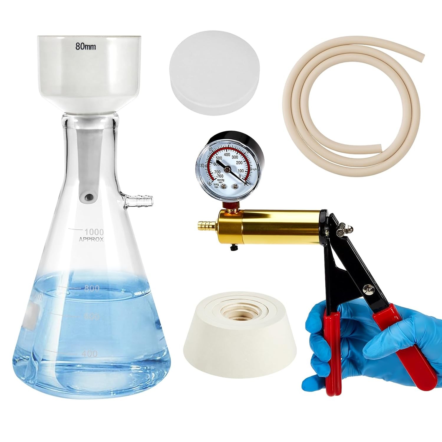 1000mL Glass Lab Vacuum Filtration Buchner Funnel Suction Flask Vacuum Pump New