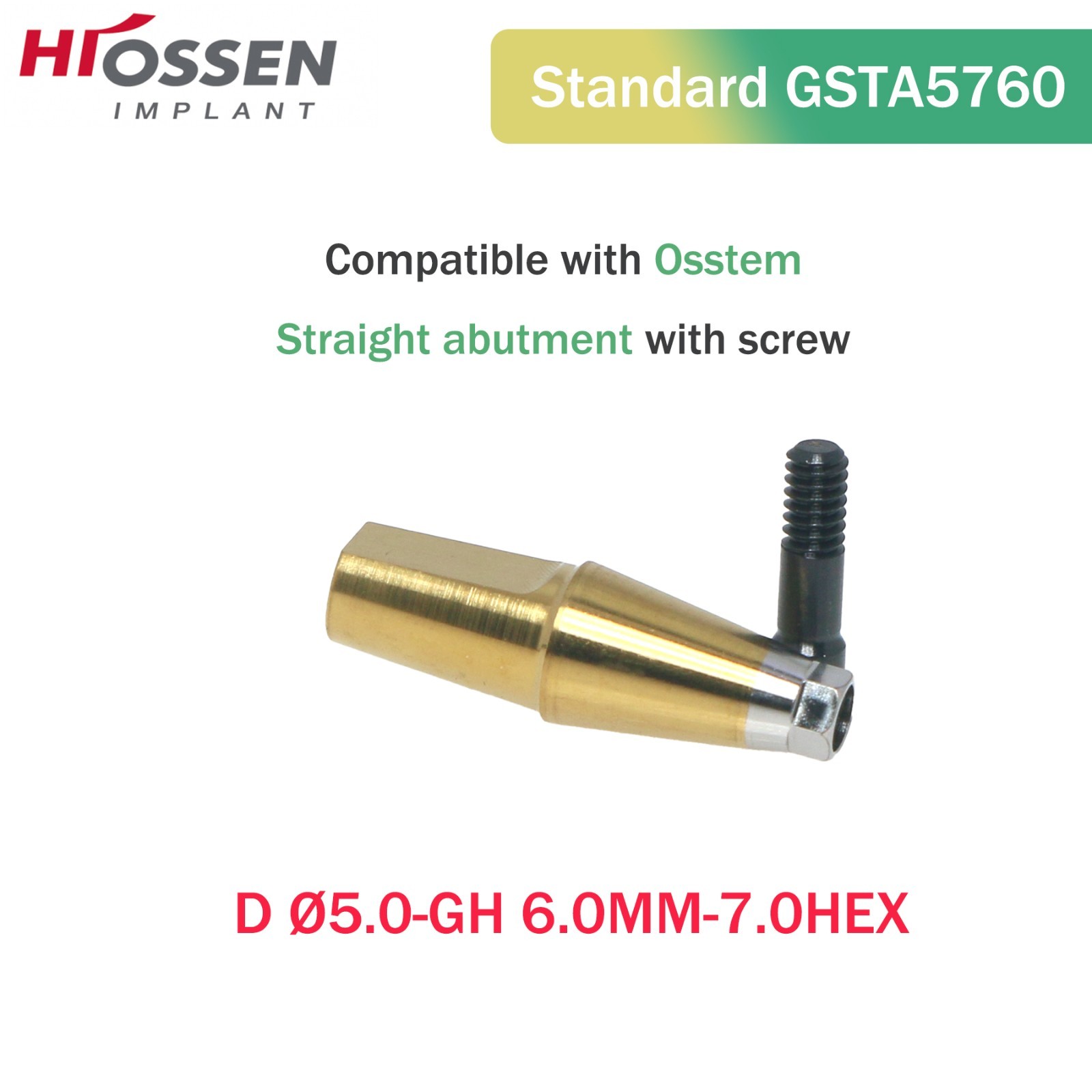 Osstem Hiossen Ti Cemented Straight Abutment Hex Mini/Regular Platform 1-6mm GH