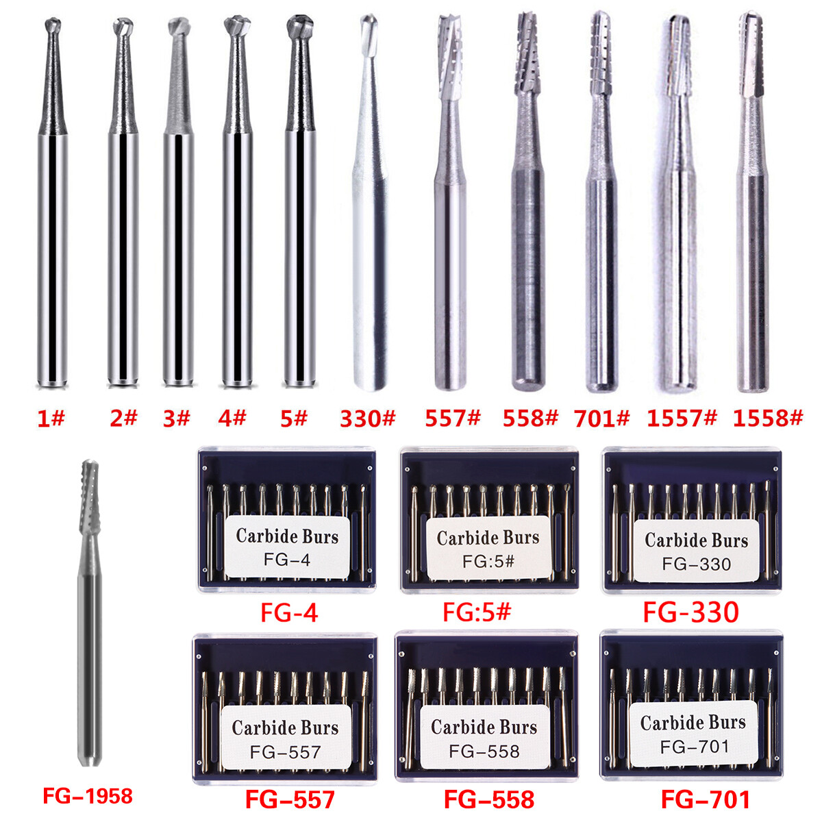 USA Dental Carbide Burs FG Round 19mm/Surgical Burs 25mm 40 Types For High Speed