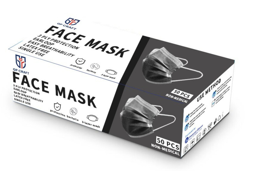 50/100 Pcs Black Disposable Face Cover 3-Ply Filter Breathable Earloop Masks