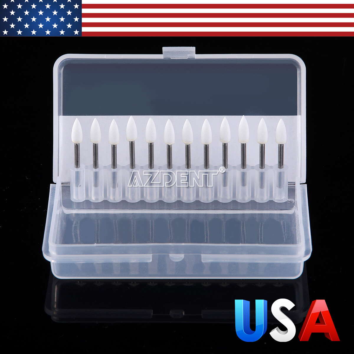 Dental Flame Mounted White Stone Polishing Burs FG Abrasion Point Burs AZDENT