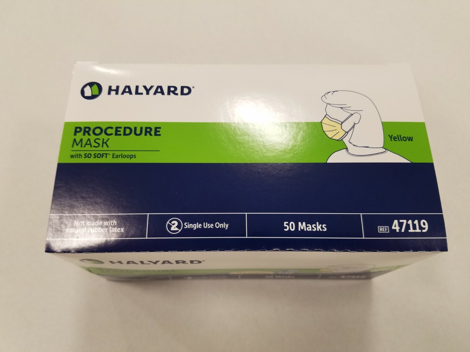 *50-Pieces* Halyard Procedure Face Mask With Soft Earloops Yellow 47119
