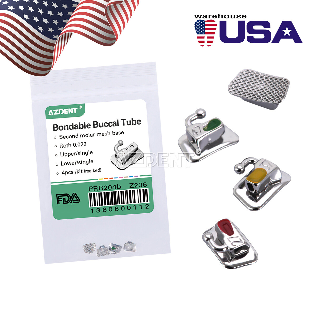 50packs Dental Orthodontics Buccal Tube Bondable Non-Conv Roth 022″ 2nd Molar