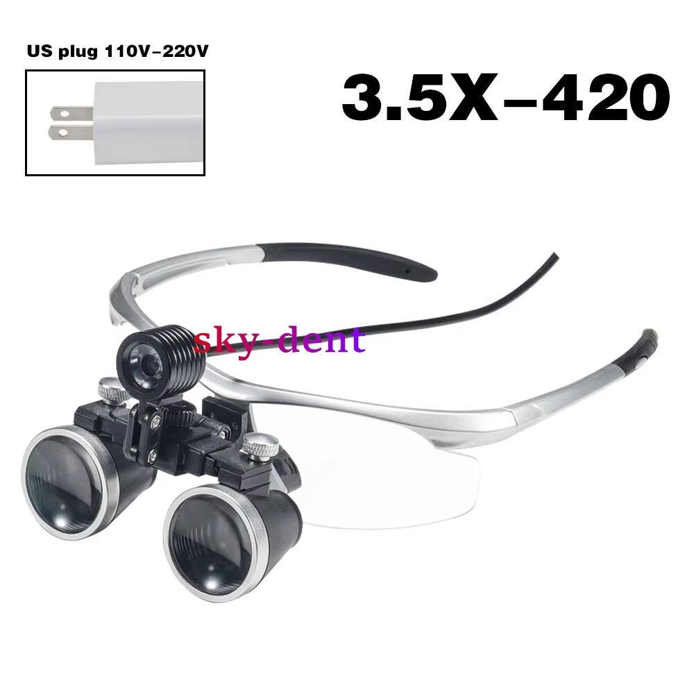 3.5X Dental Surgical Medical Loupes Magnifier Binocular with LED Headlight US/EU