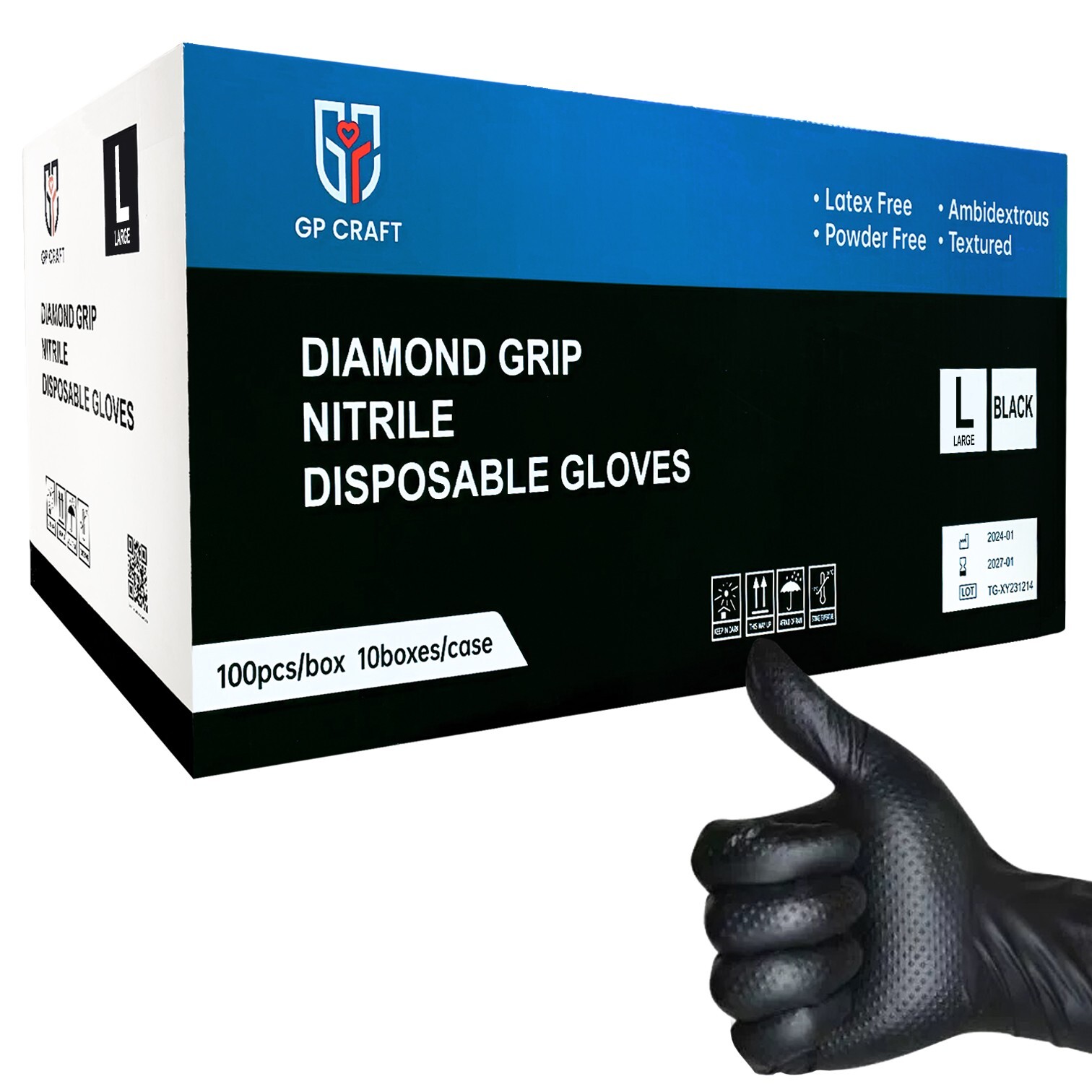 Craft Black Extra Large Nitrile Gloves Diamond 8Mil Disposable Latex 1000/Case
