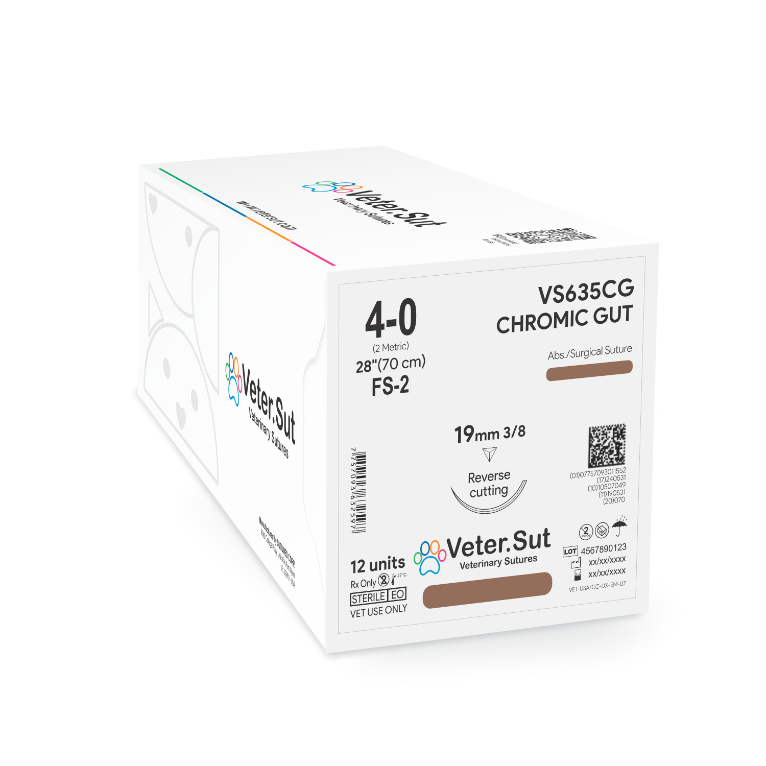 Vetersut Chromic Gut, USP 4-0, 3/8 reverse cutting 19mm Veterinary Sutures
