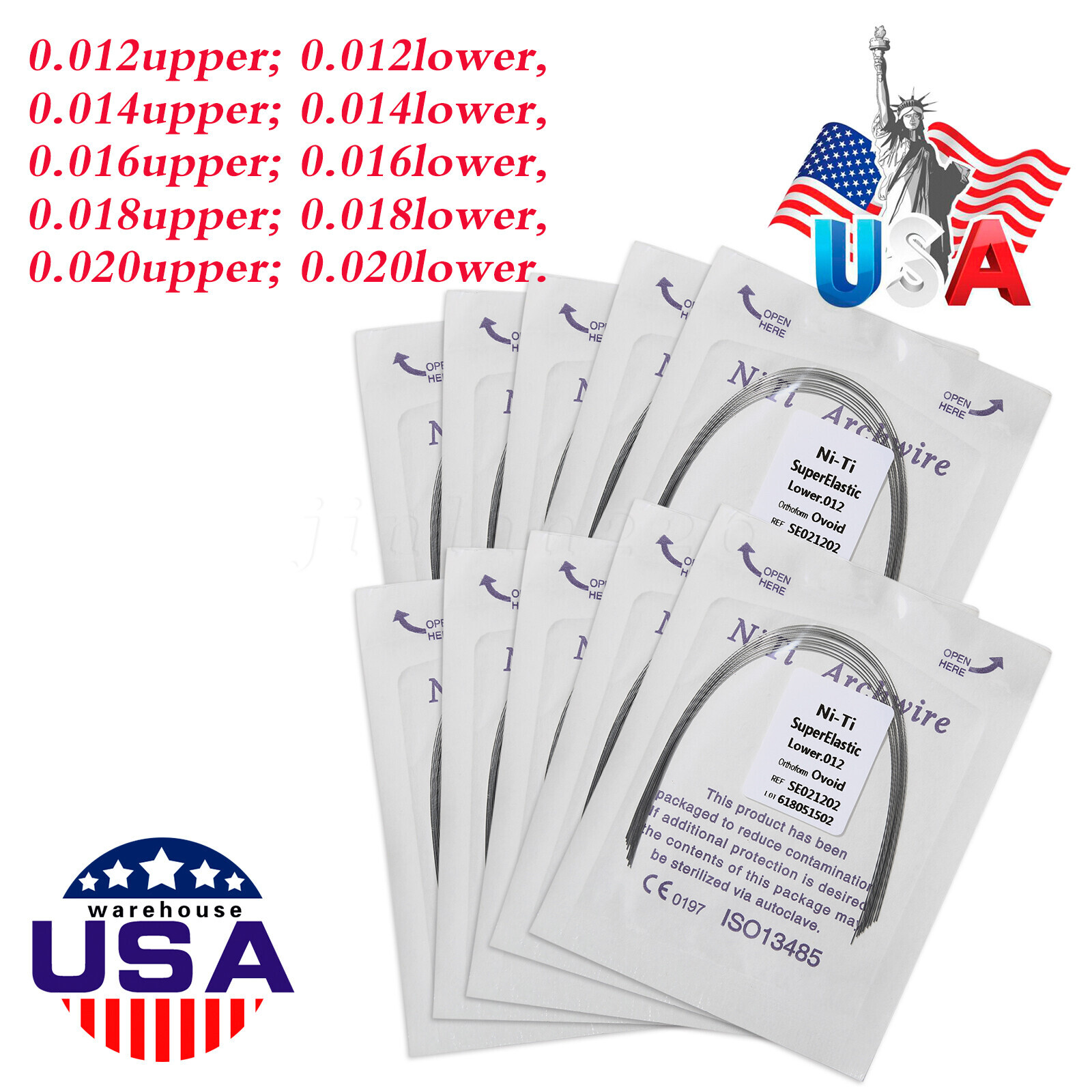 Dental Ortho Super Elastic Niti Round Arch Wire Ovoid 012-020upper/lower all