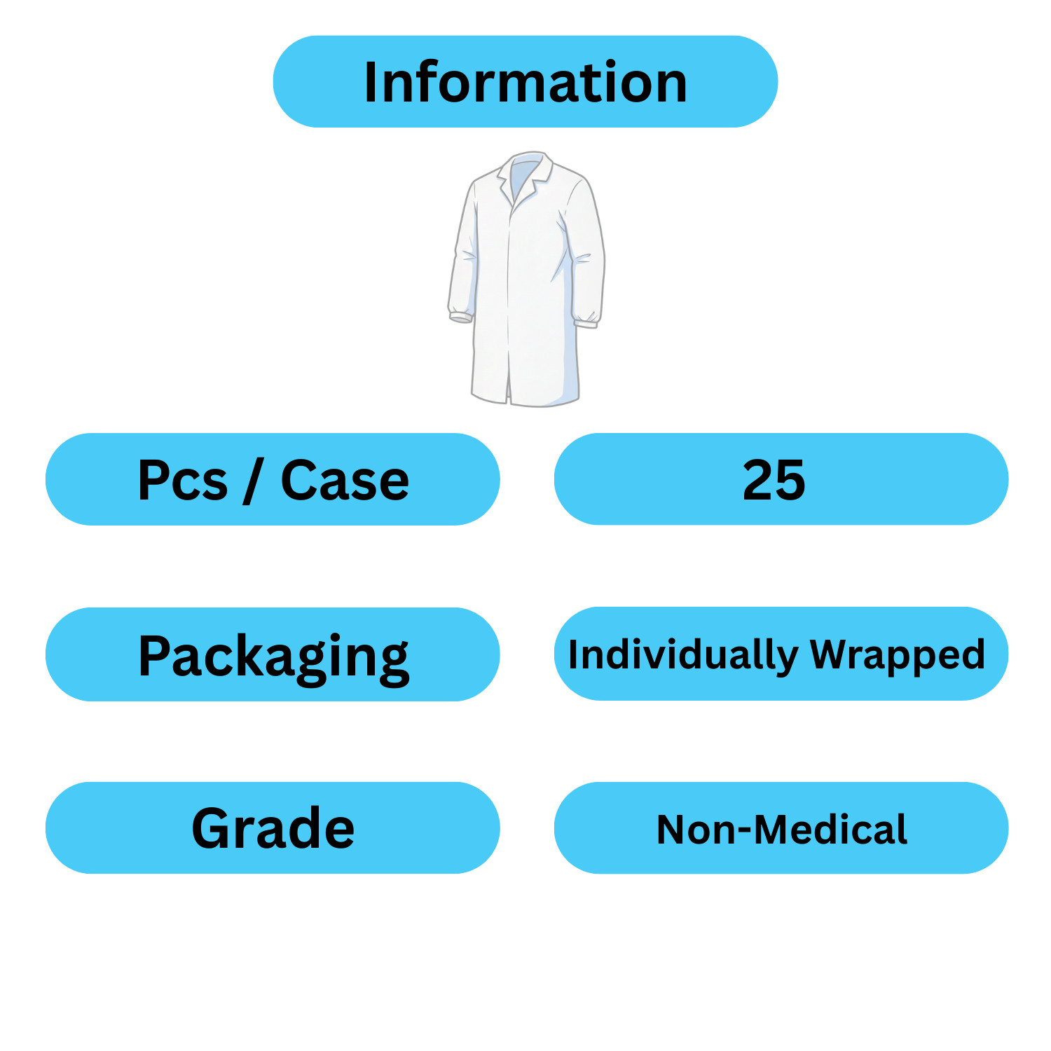 25-50 White 50G Medical Disposable Polypropylene Lab Coat No Pocket