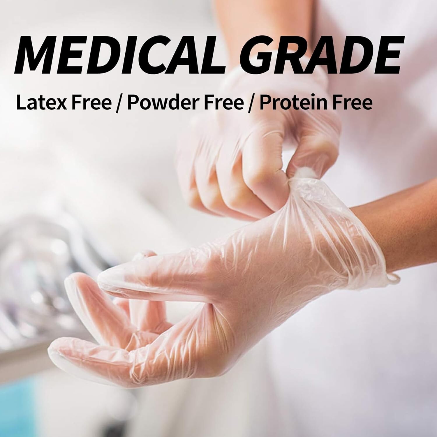 1000 Clear Vinyl Exam Disposable Gloves, Latex-Free & Powder-Free(Size: S-XL)