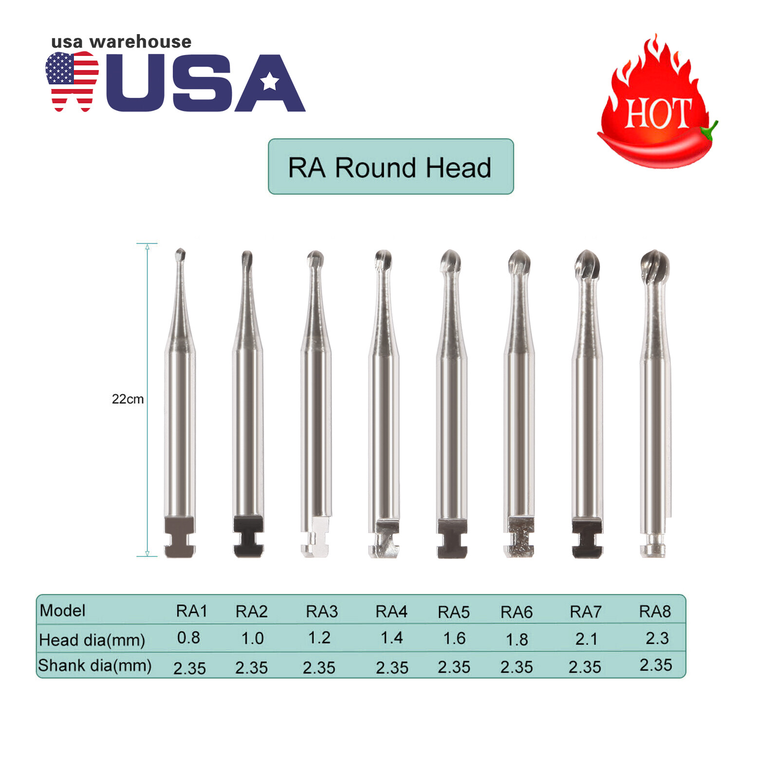 5pcs/box Dental Round Latch Carbide Bur RA1 2 3 4 5 6 7 8 RA Drill Slow Speed po