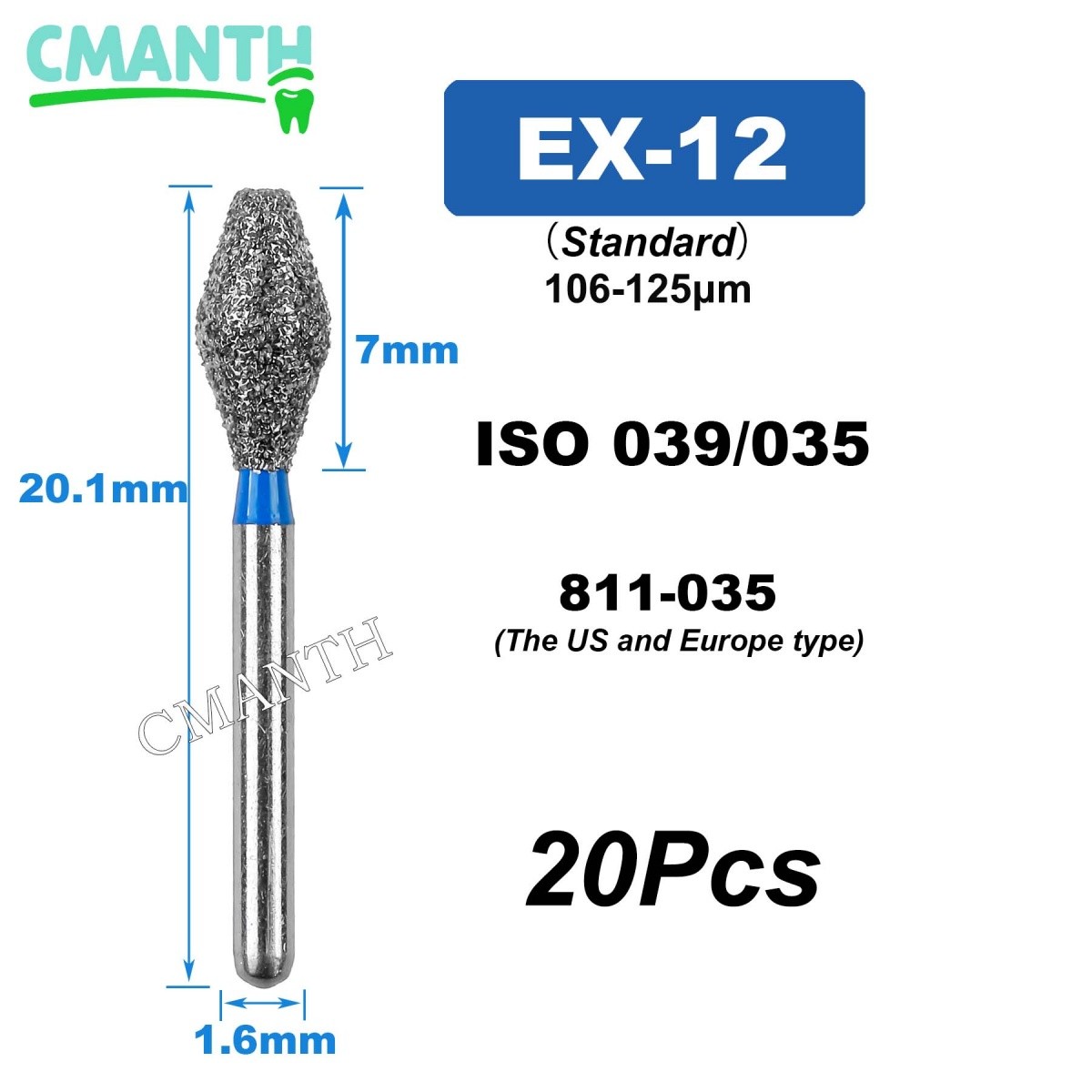 US EX Type Dental Diamond Burs FG High Speed Polishing Burs Dentist Tools 20Pcs