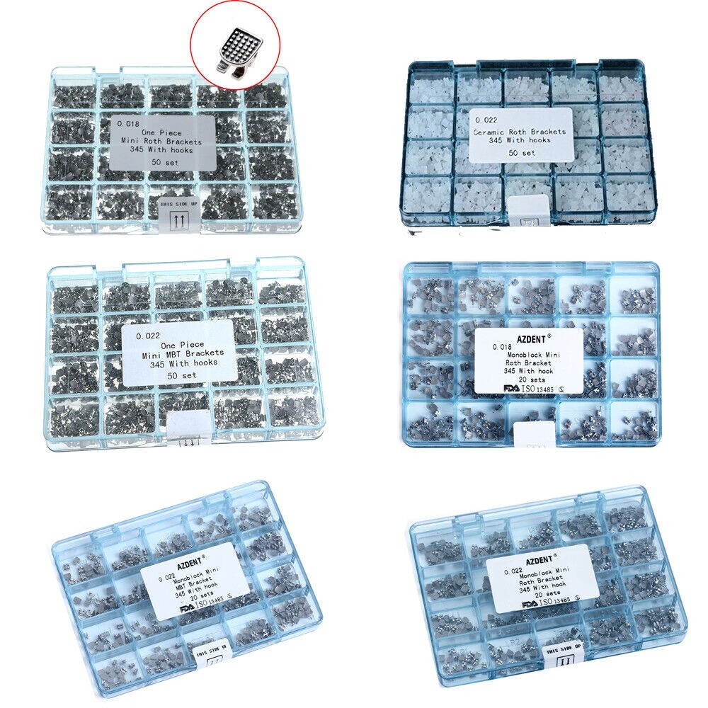50Sets/pack AZDENT Dental Orthodontic Brackets Mini MBT Roth 018/022 Hooks 345