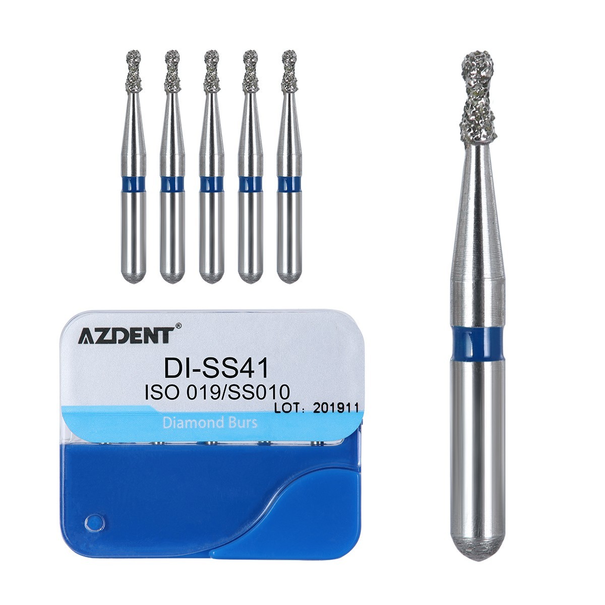 200pcs AZDENT Dental Diamond Burs Medium FG 1.6MM F High Speed Handpiece 20Types