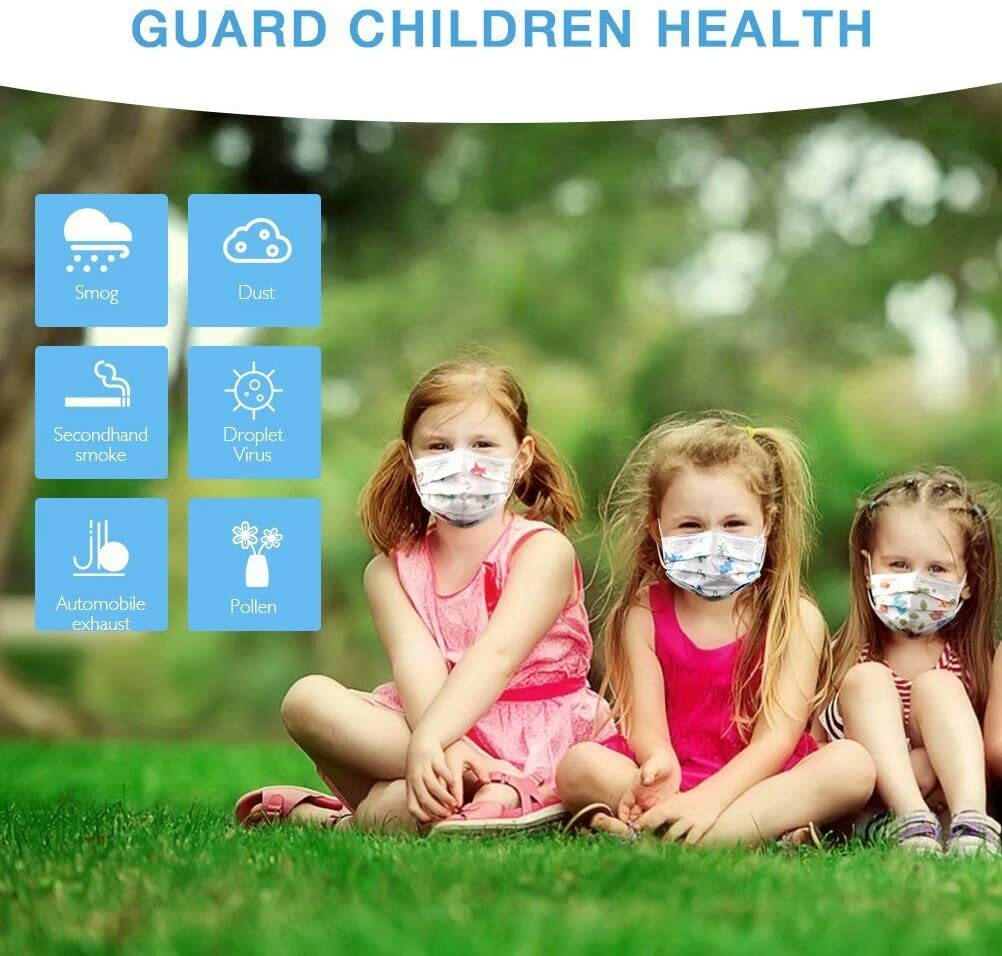 50 Pack Kids Face Mask Disposable Girls boys unisex face Cover 3 Layer Masks