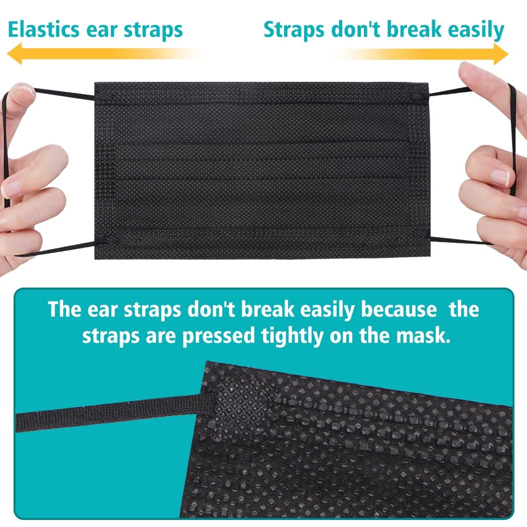 50PCS Disposable Face Masks, Black Masks, 3 Layer Protection Black Disposable…