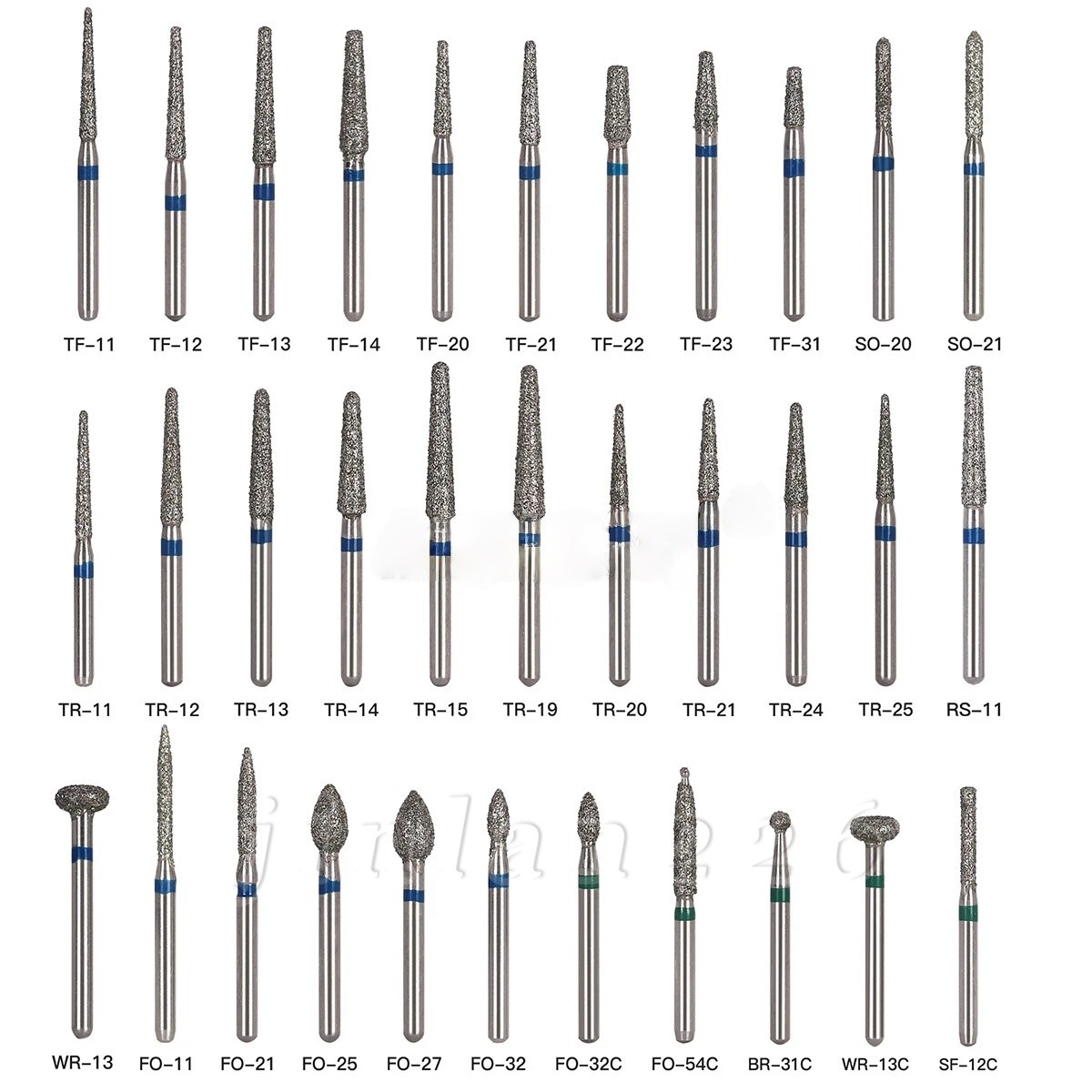 100 Types Dental FG Diamond Burs For High Speed Handpiece Friction Grip 50pcs