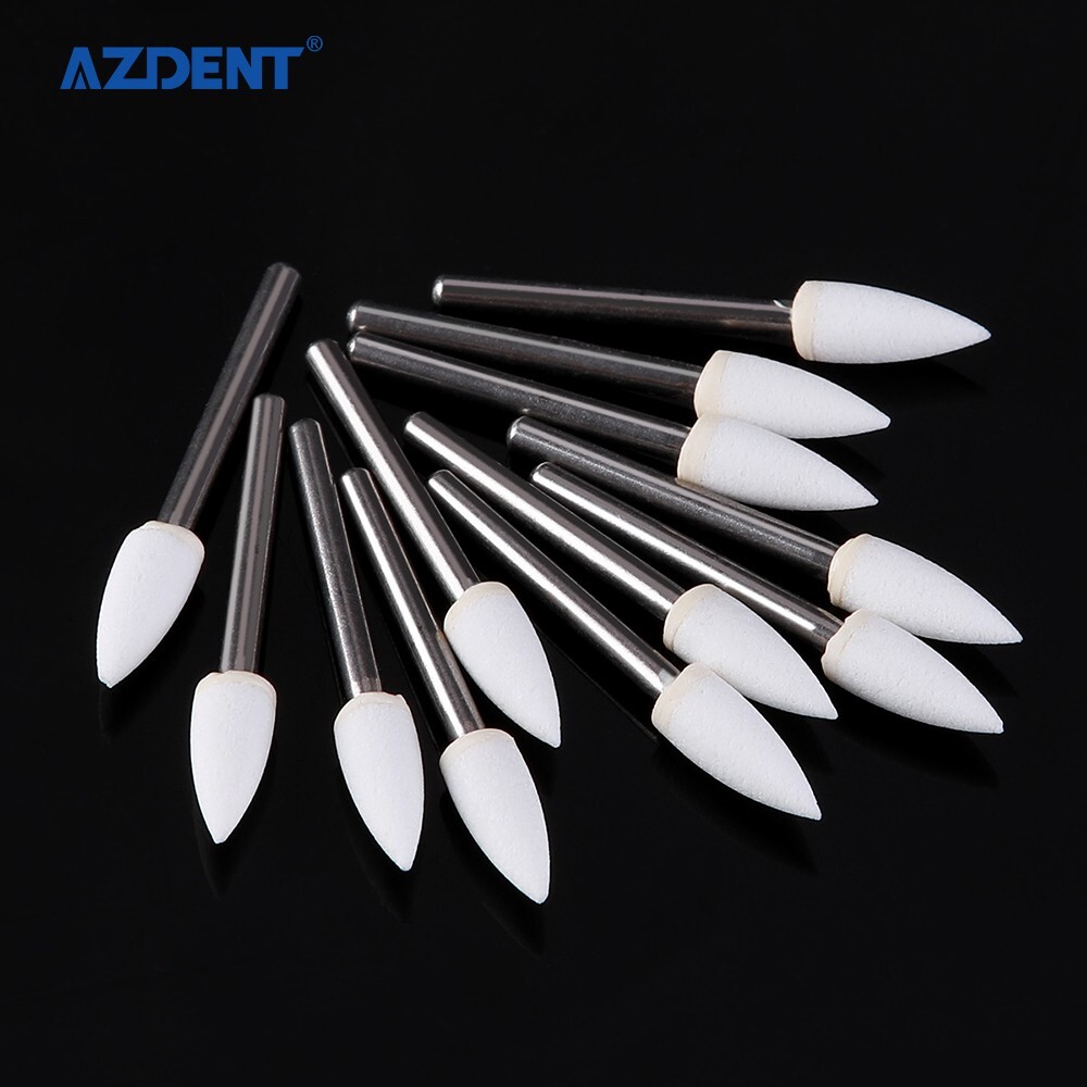 AZDENT Dental White Stone Polishing Burs Flame Mounted FG Abrasion Point Burs