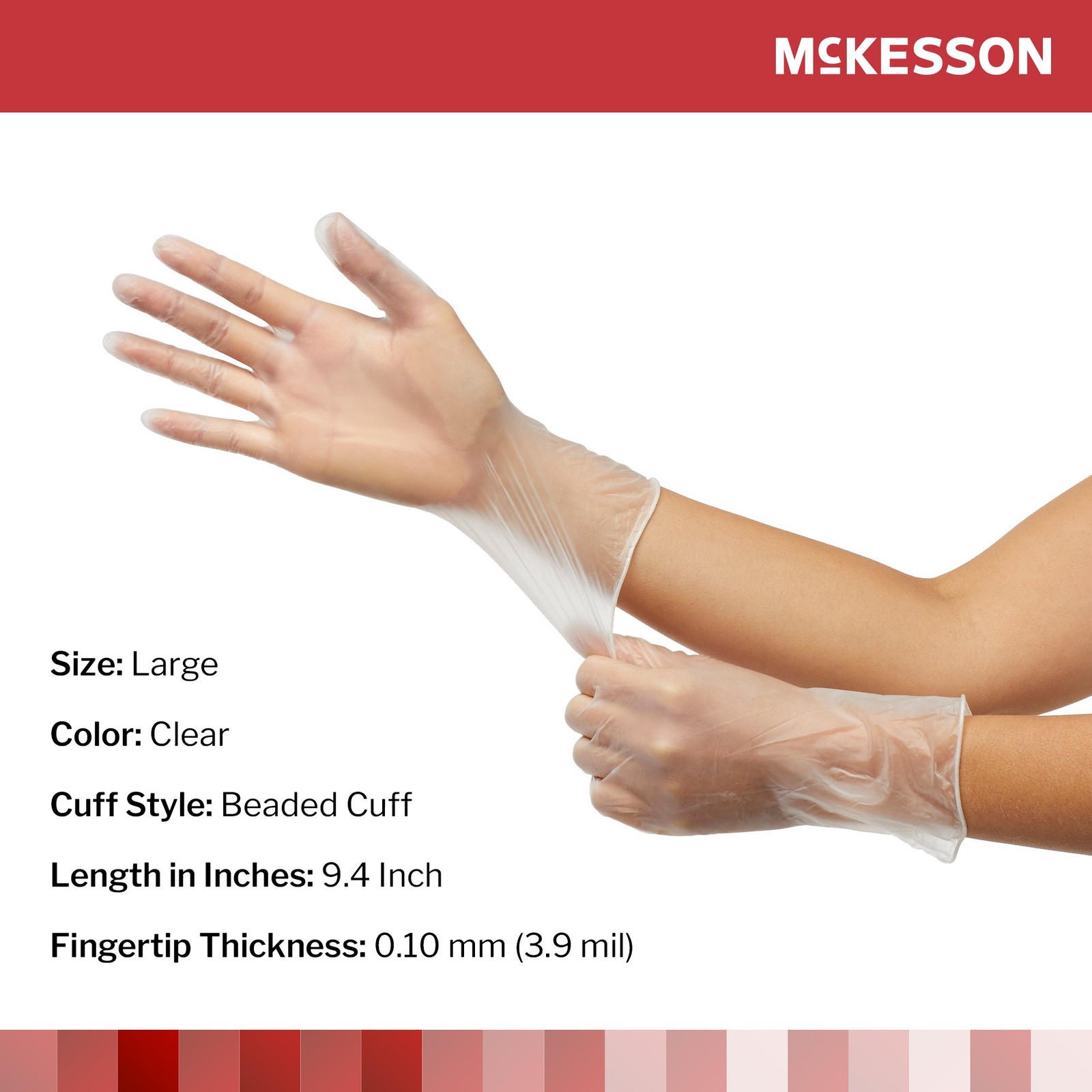 McKesson Vinyl Exam Glove Standard Cuff Length LARGE 1000 per Case