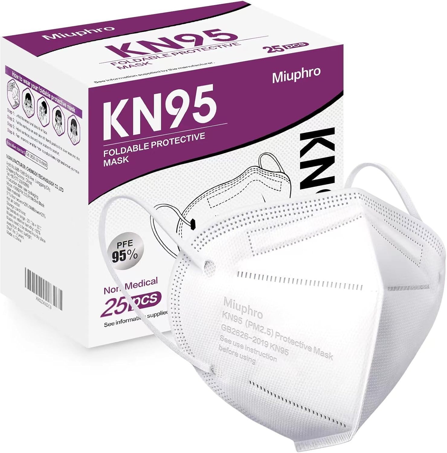 5-Ply KN95 Safety Masks – Disposable, Breathable, Pack of 25 for Men & Women