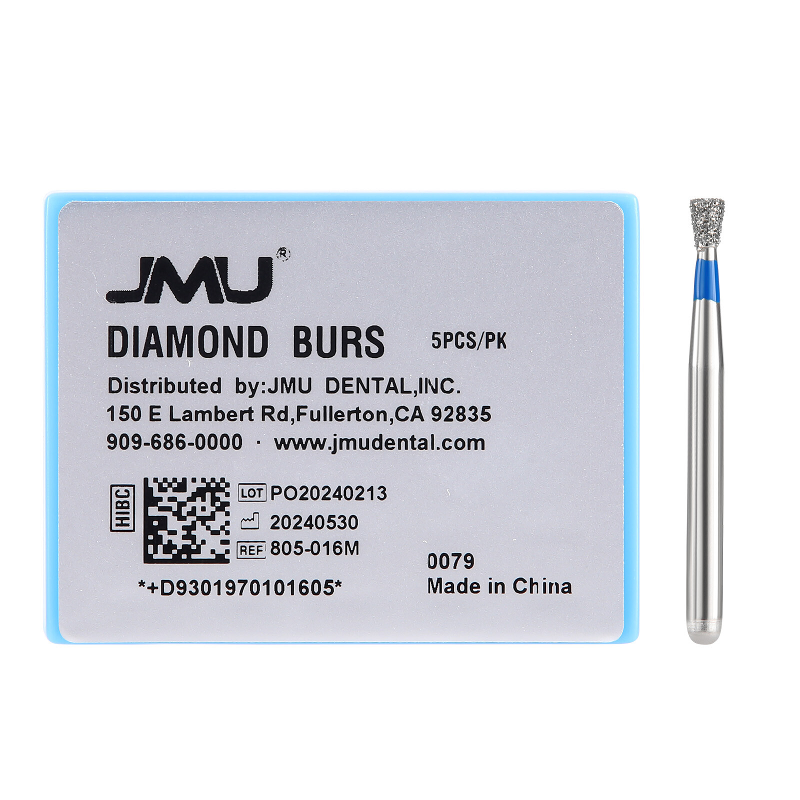 JMU Dental Diamond Burs FG 805-016M Medium Grit Inverted Cone