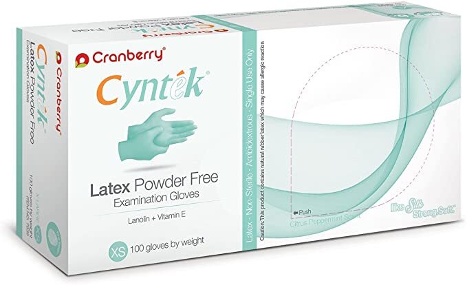 Cranberry 7835 Cyntek Latex Exam Gloves Scented Powder Free Extra Small 100/Bx