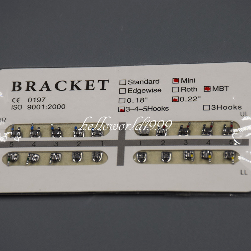 20 Pcs/Pack Metal Dental Orthodontic Brackets Braces MBT Slot.022 3-4-5 W/ Hooks