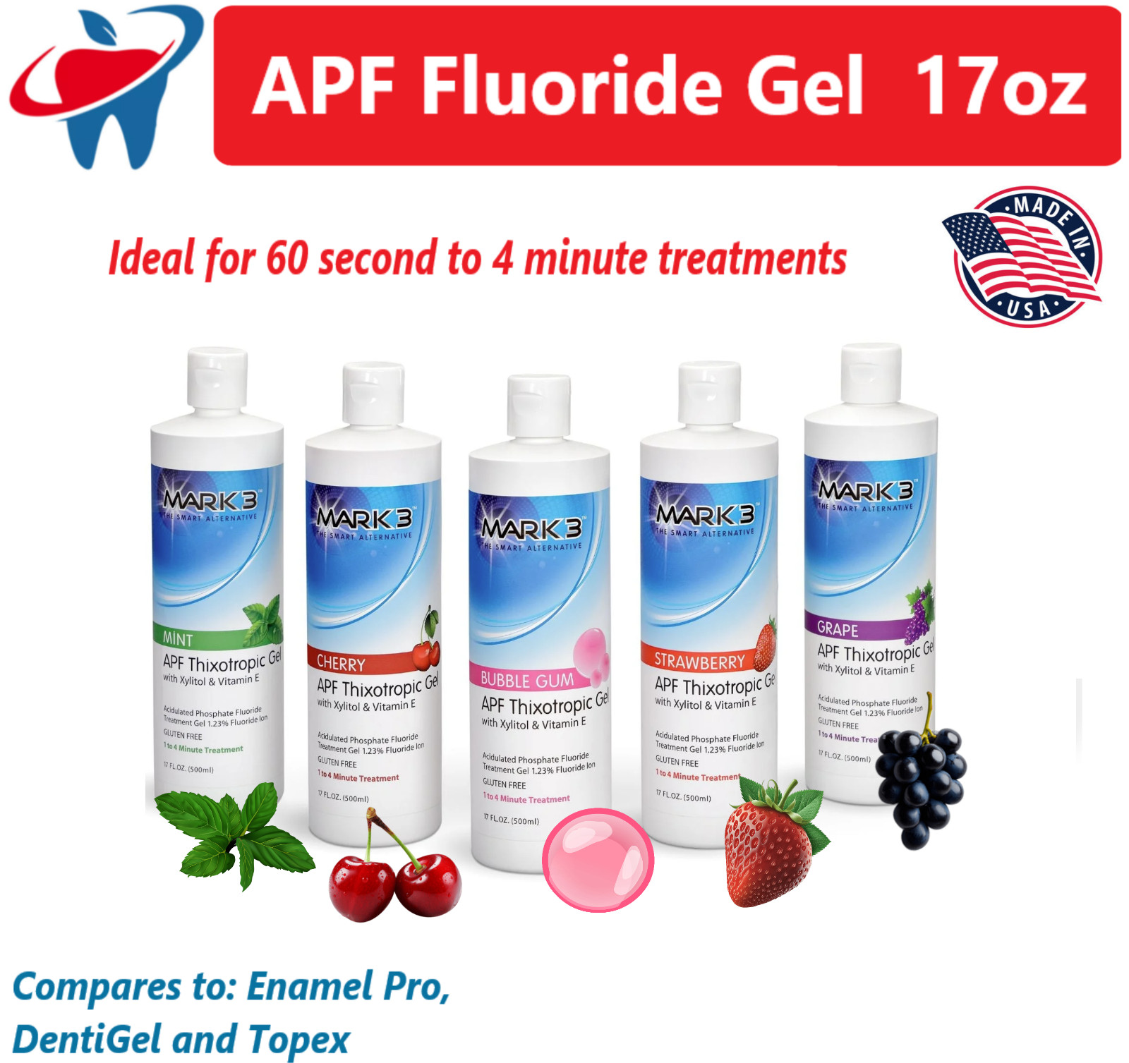 Dental Fluoride Gel Dental APF Thixotrophic Fluoride 1.23% 17 oz., 1-5 Pack USA
