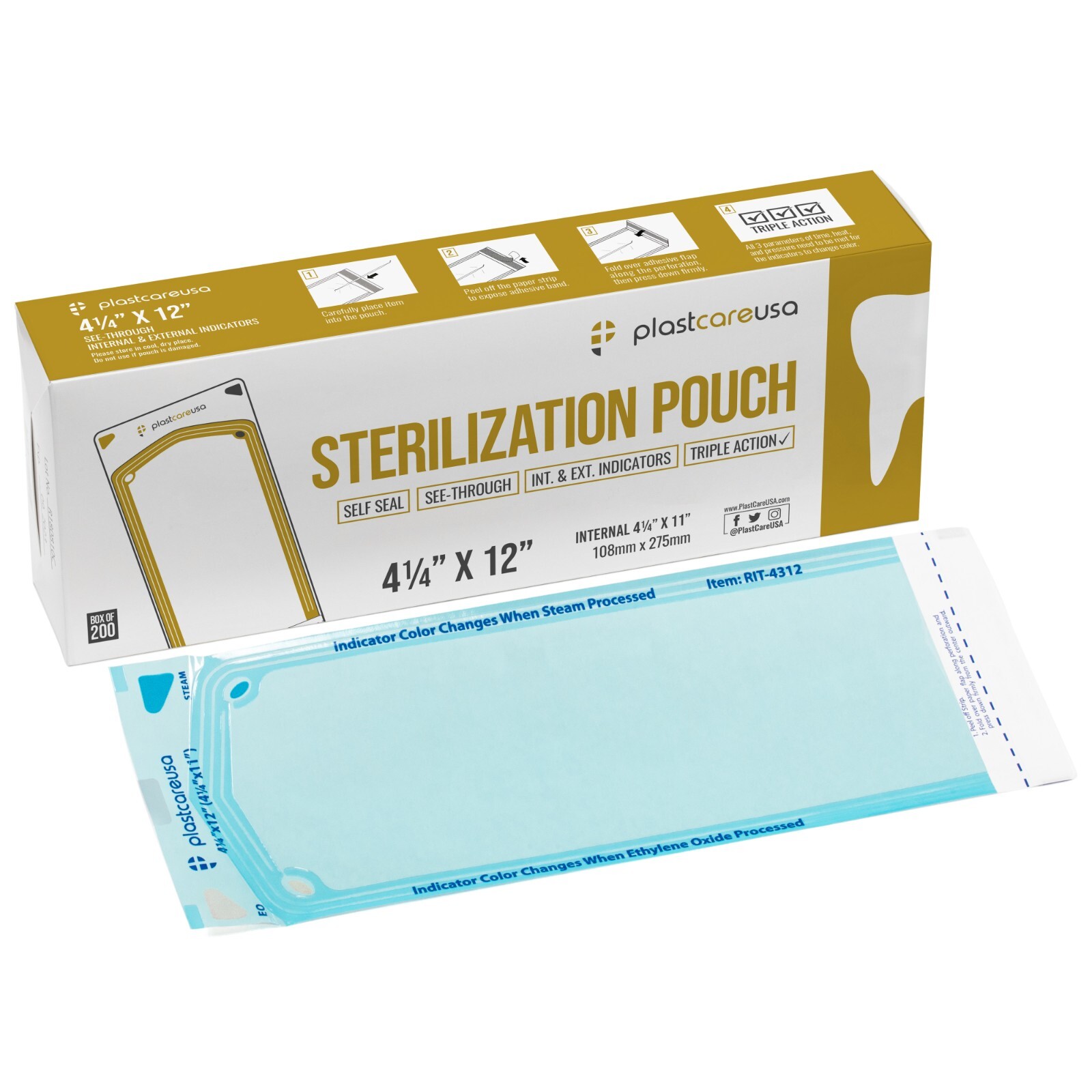 4.25″ x 11″ Self-Sealing Sterilization Pouches for Autoclave (1 Box of 200)