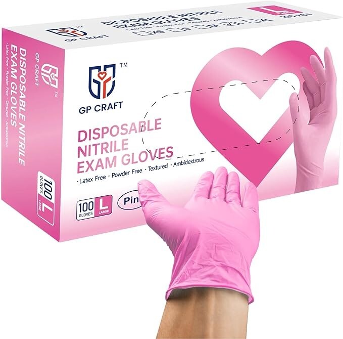 GP Craft Pink Nitrile Gloves 3.5Mil Powder Latex Free Disposable (100pcs)