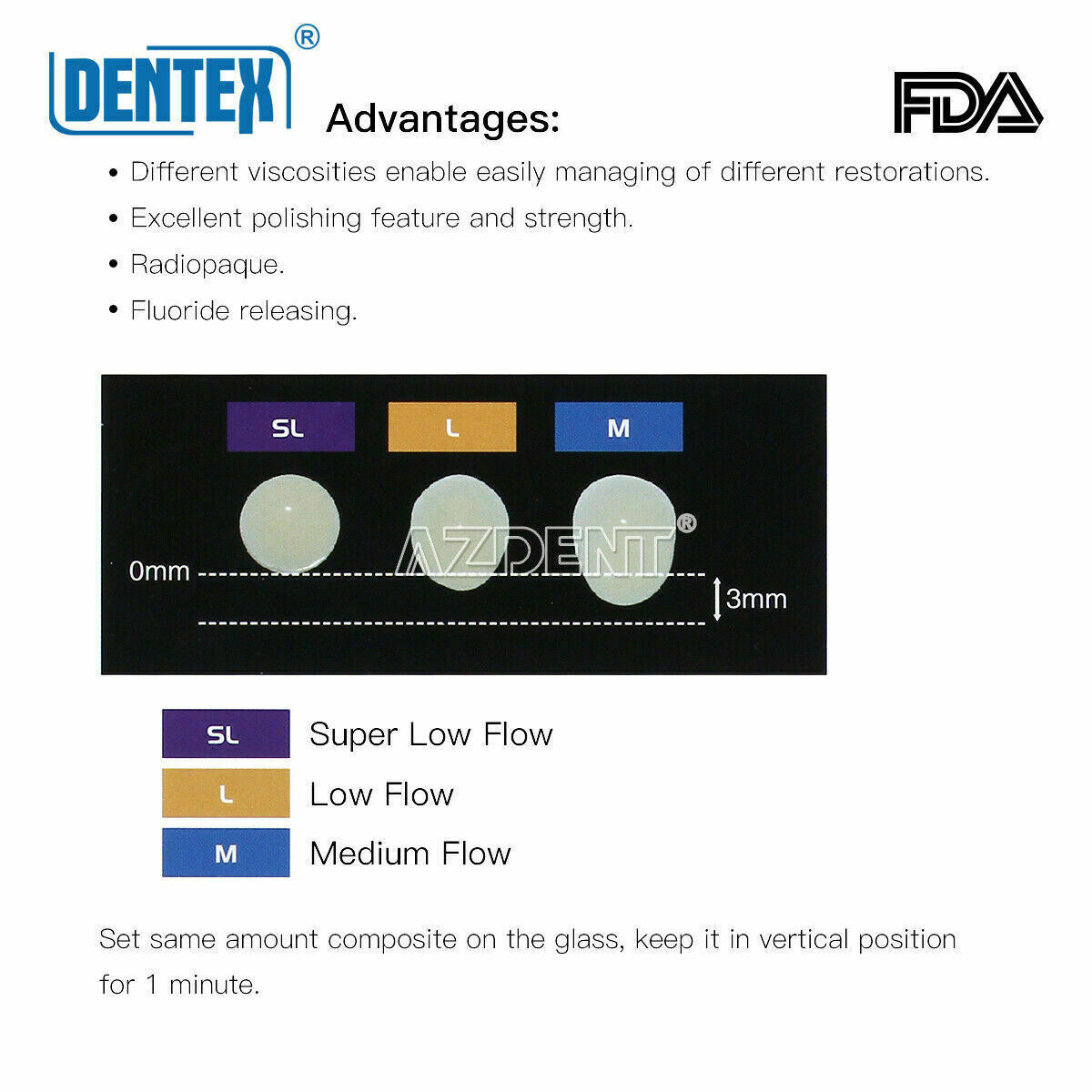 DENTEX Dental Flowable Light Cure Hybrid Composite Resin Medium Flow A1 3g/Kit