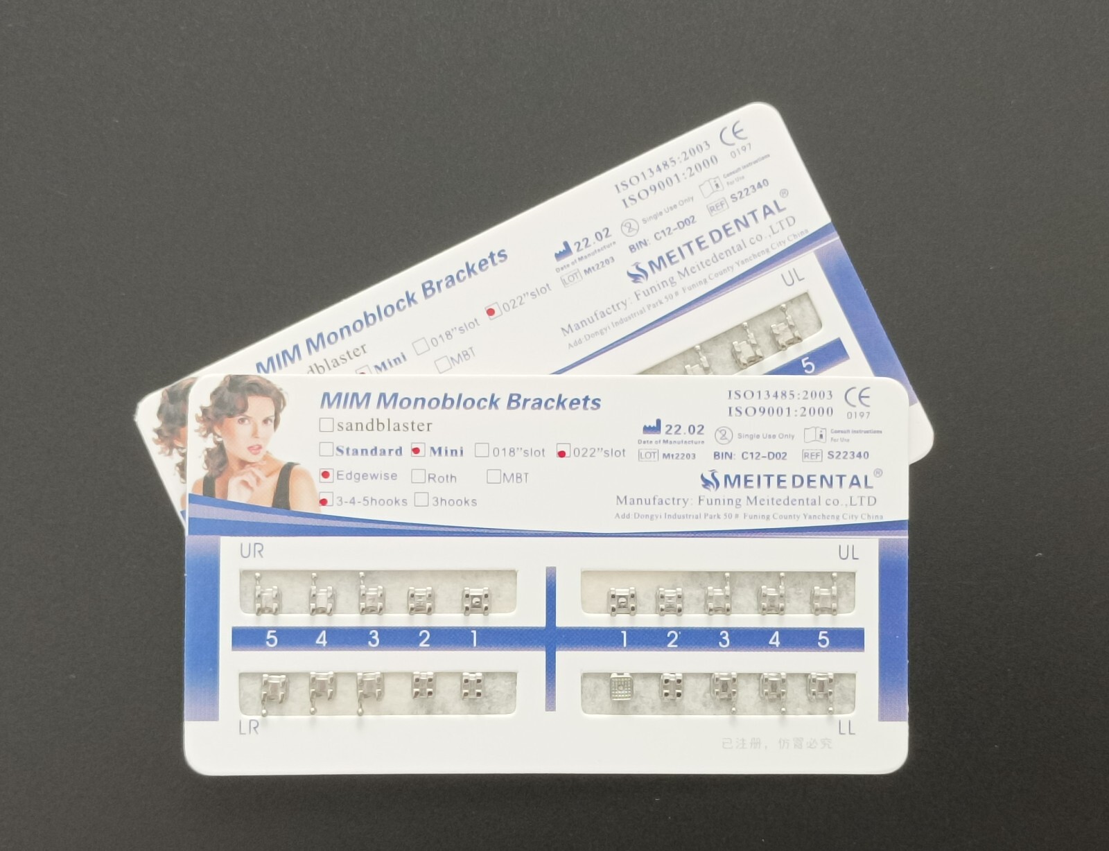 50Set Dental Orthodontic MIM Monoblock Brackets Mini Edgewise 022 Slot 345 hooks