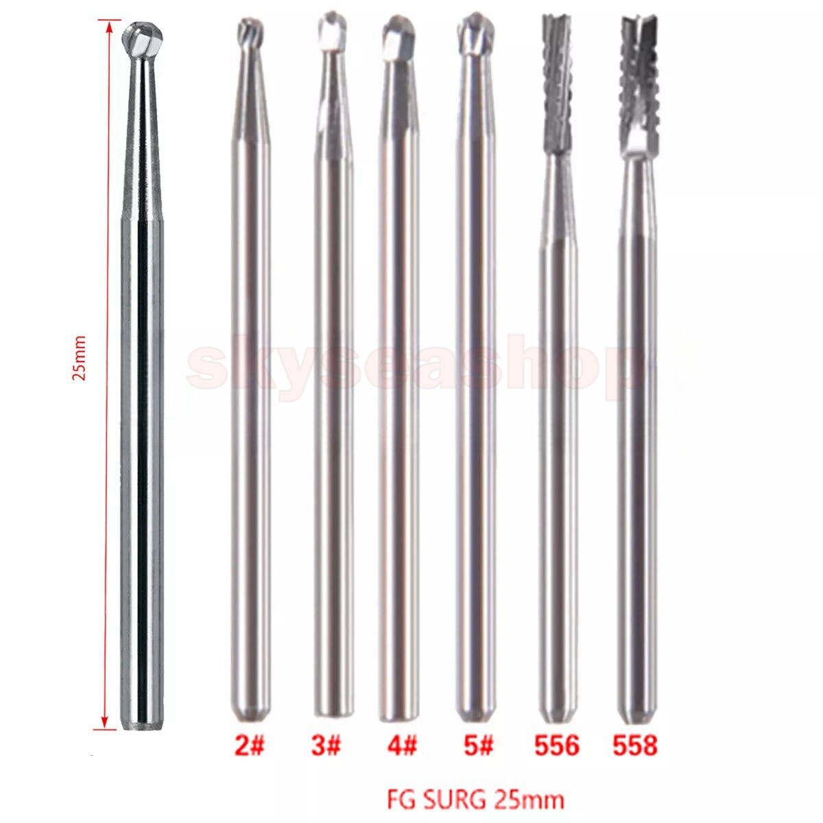 Dental Surgical Burs Round Long 4 556 557 558 330 Carbide Burr High Speed 25mm