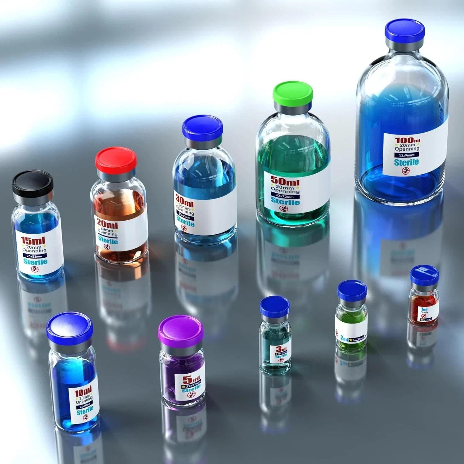 10 Pcs Sterile Glass Vials 3ml with Injection Port Flip Cap Medical Vial Package