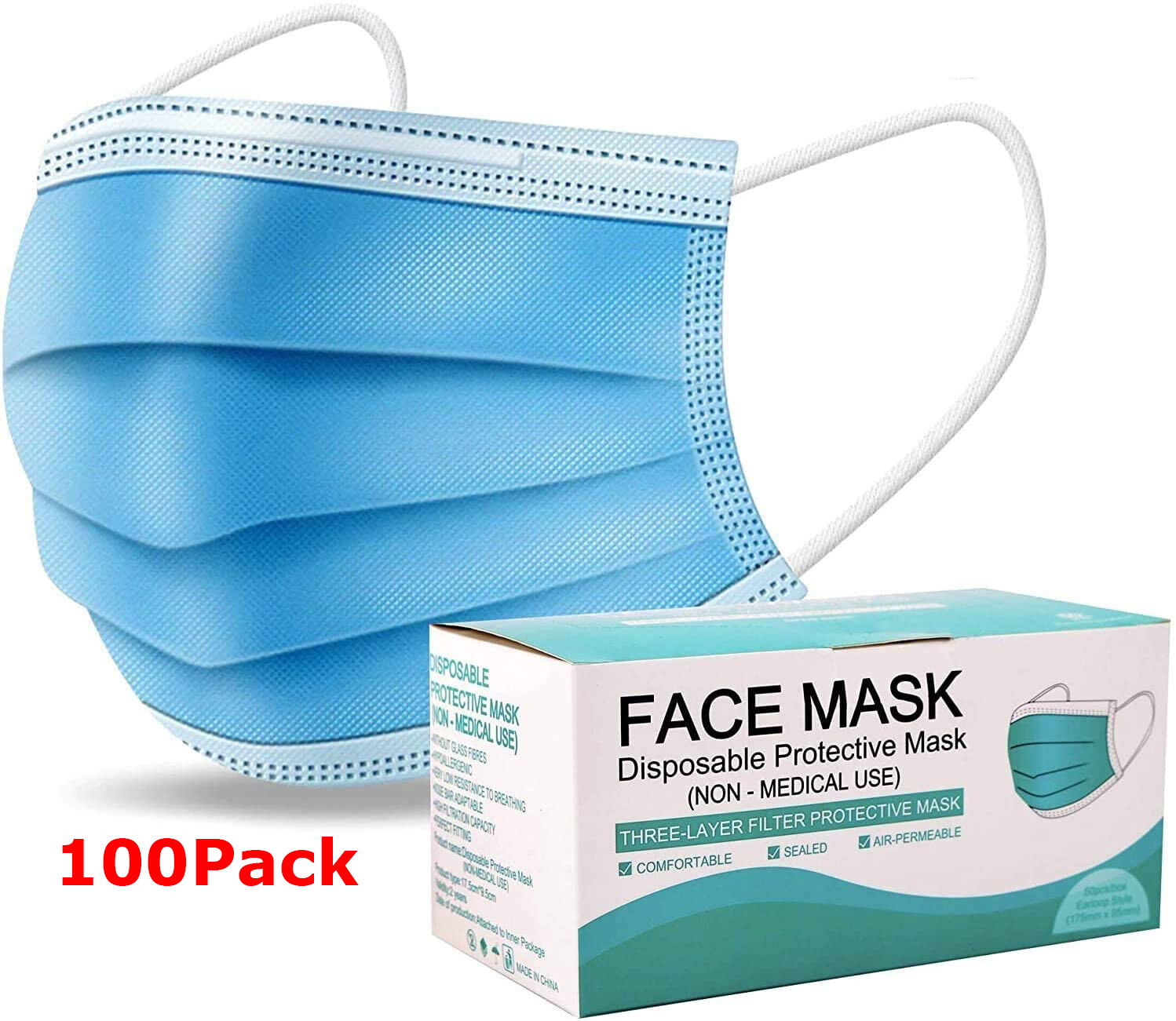 50 / 100 PCS Comfort Soft Blue Face Mask Mouth & Nose Protector Respirator Masks